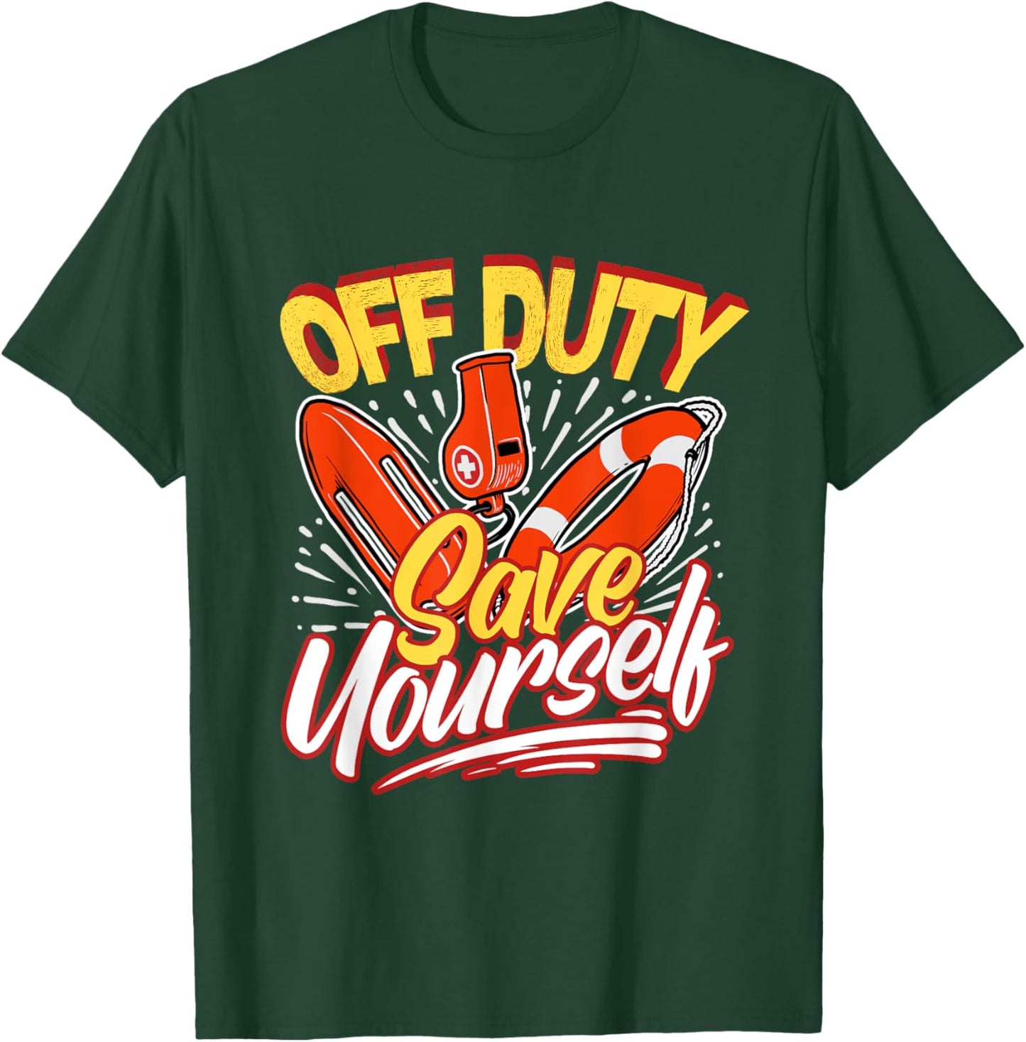 Funny Swim Coach Gifts Off Duty Save Yourself Humorous Modern Black T-Shirt - T-Shirt | Forest
