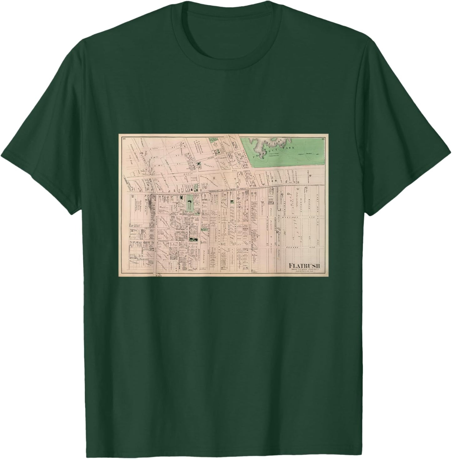 Vintage Flatbush NY Map (1873) T-Shirt - T-Shirt | Forest