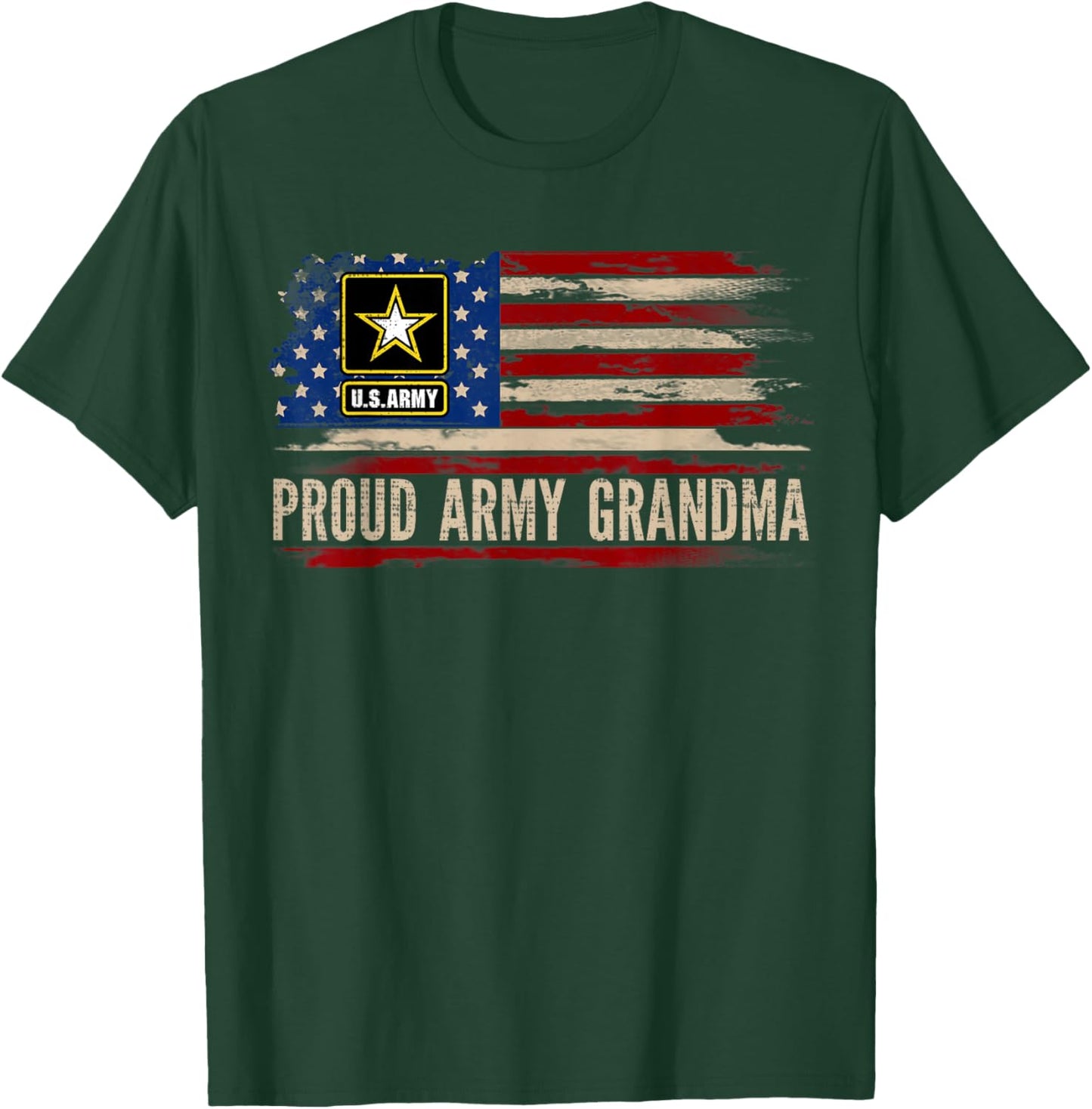 Vintage Proud Army Grandma American Flag Veteran Gift T-Shirt - T-Shirt | Forest