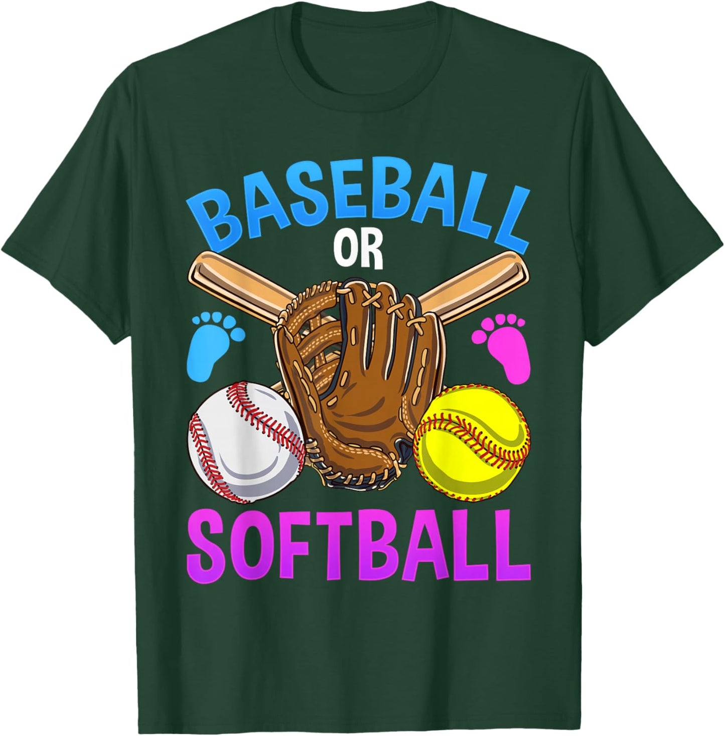 Baseball or Softball Gender Reveal Party T-Shirt - T-Shirt | Forest