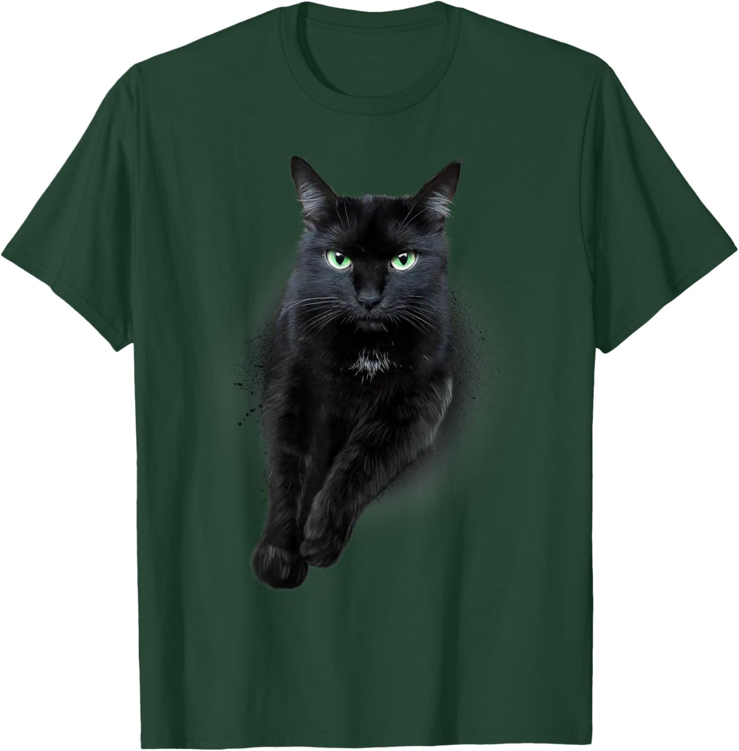 Cute Serious Face Black Green-eyed Cat Women Kids T-Shirt - T-Shirt | Forest