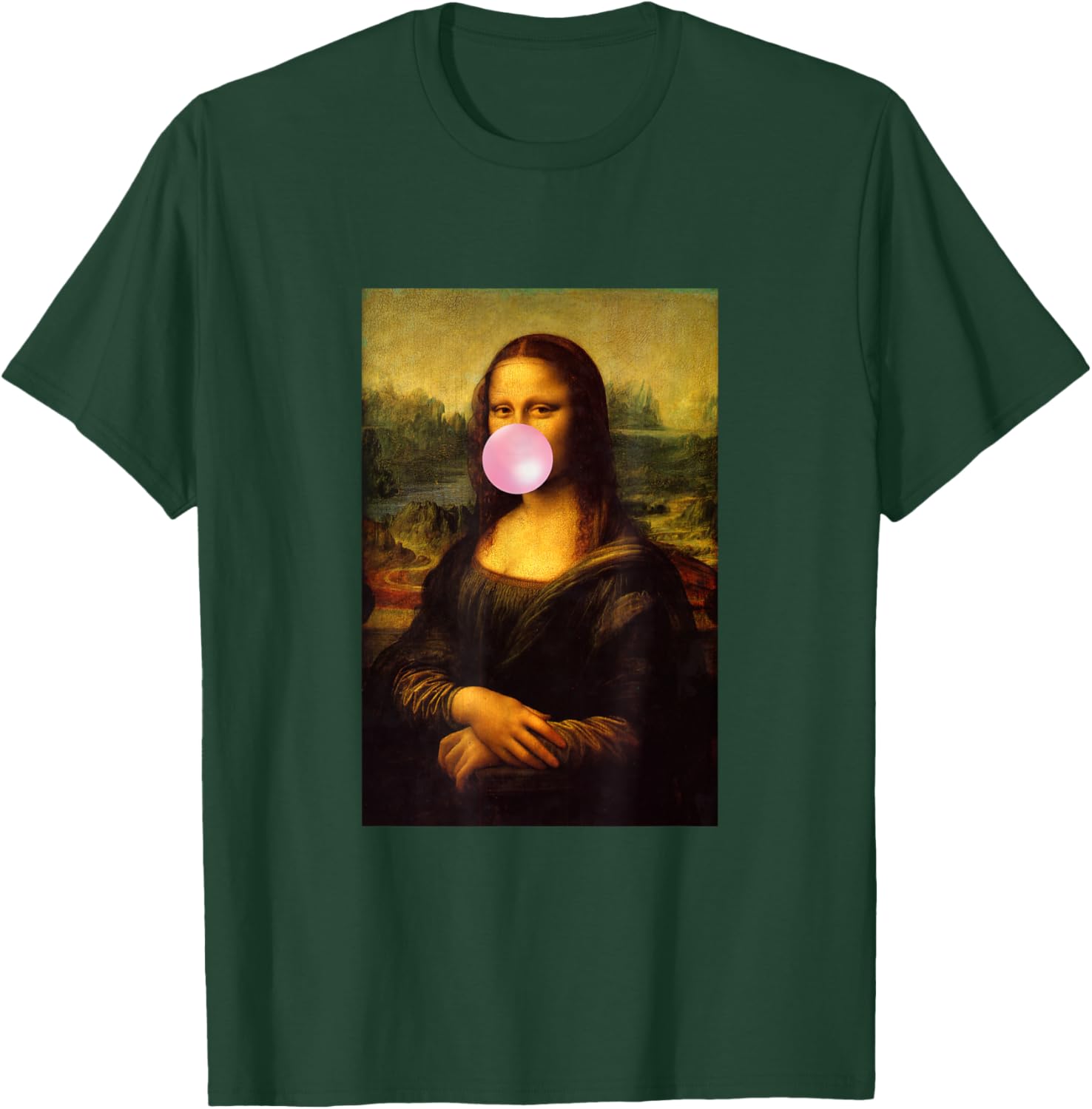 Enjoy Wear Sarcastic French Mona Lisa Chewing Bubble Gum Fun T-Shirt - T-Shirt | Forest