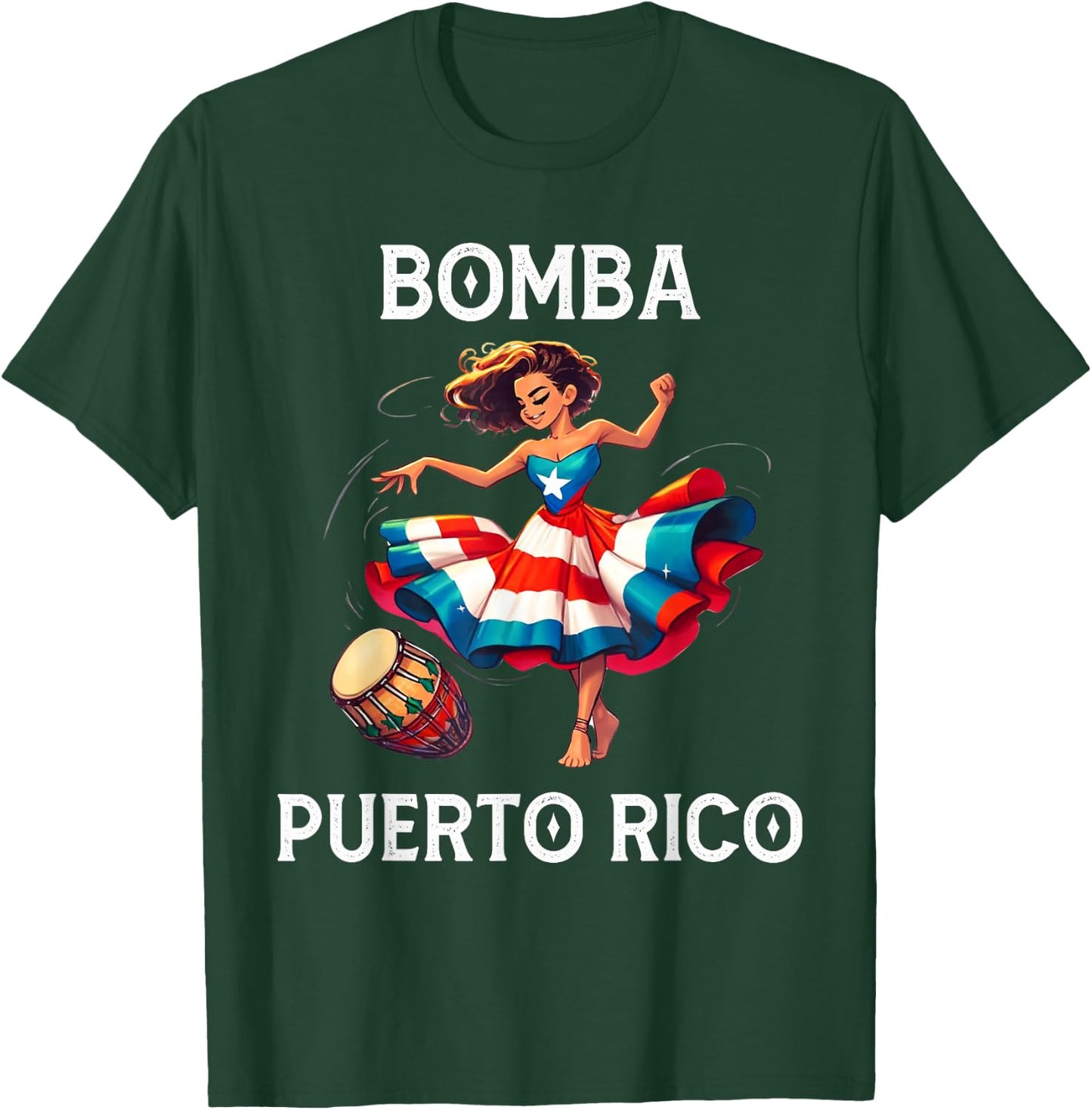 Puerto Rico Flag Hispanic Heritage Month Women Bomba Dancer T-Shirt - T-Shirt | Forest