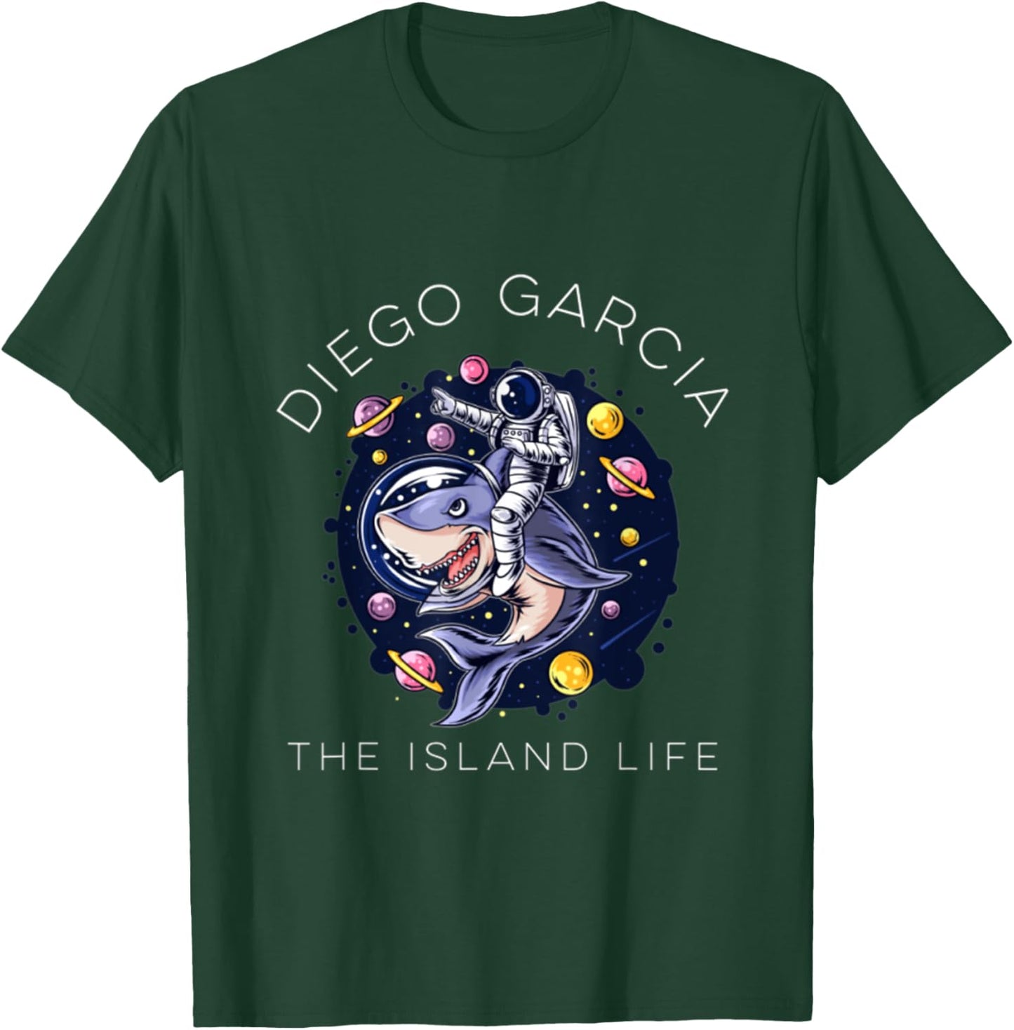 Diego Garcia Island Shark Space Astronaut T-Shirt - T-Shirt | Forest