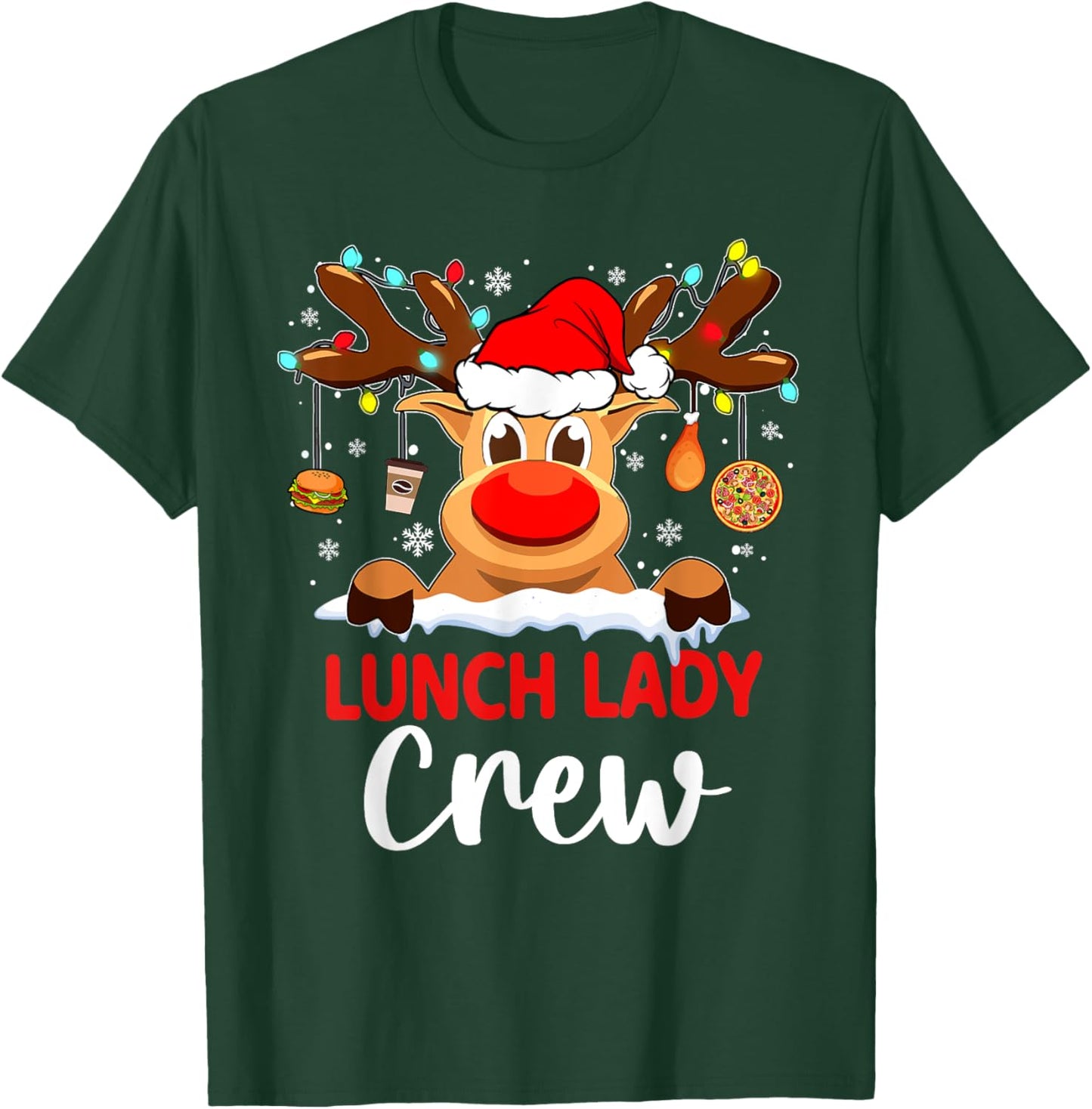 Funny Lunch Lady Reindeer Plaid Christmas Teacher T-Shirt - T-Shirt | Forest