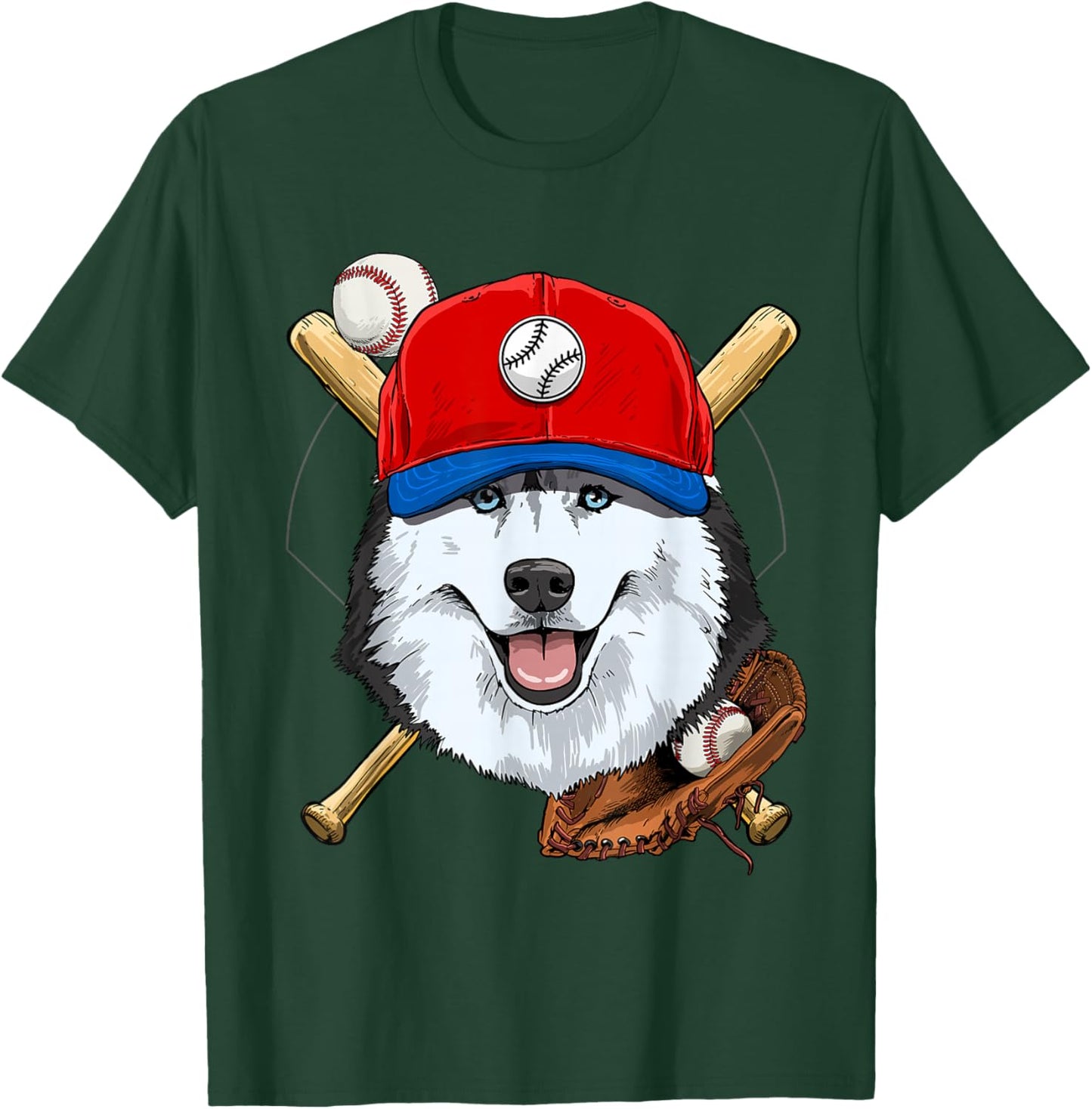 Siberian Husky Baseball Dog Lovers Baseball Player T-Shirt - T-Shirt | Forest