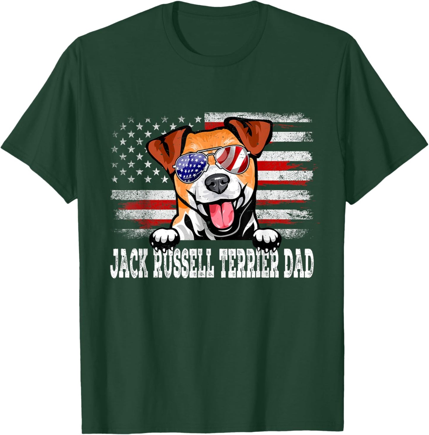 Vintage Jack Russell Terrier Dad American Flag Father's Day T-Shirt - T-Shirt | Forest