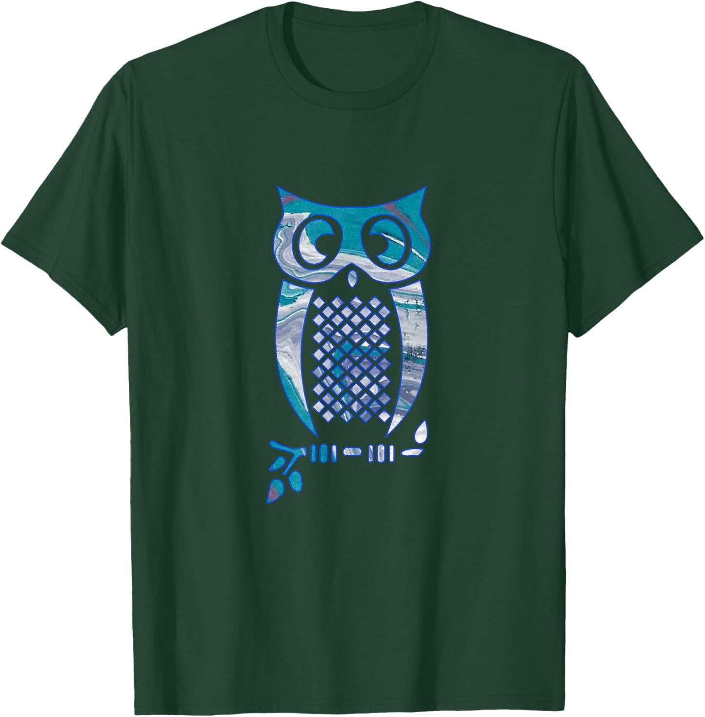 Turquoise, Lavender, Purple Swirl with Owl Design on Apparel T-Shirt - T-Shirt | Forest