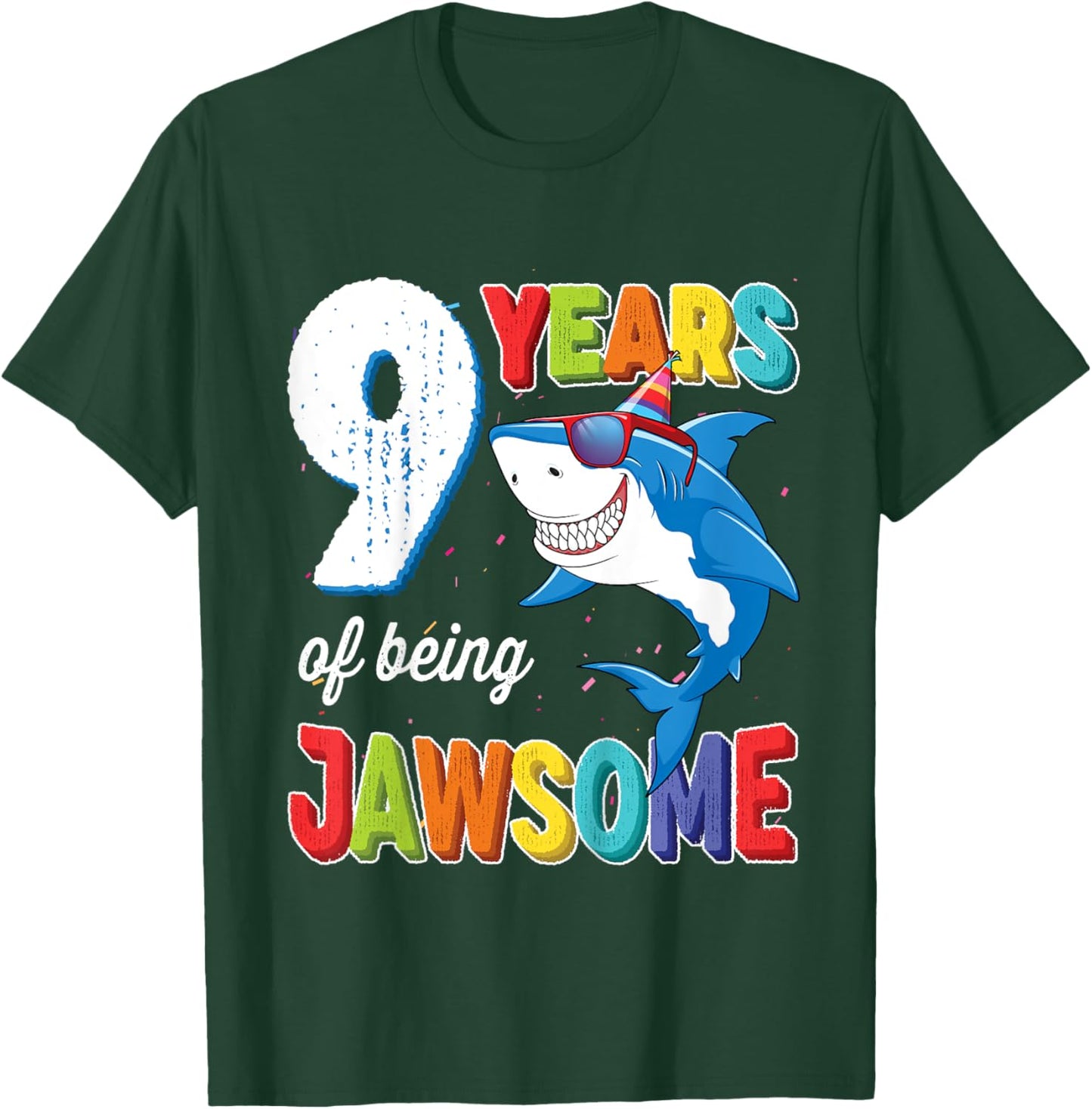 Kids 9 Year Old Boys Kids JawSome Shark 9th Birthday T-Shirt - T-Shirt | Forest