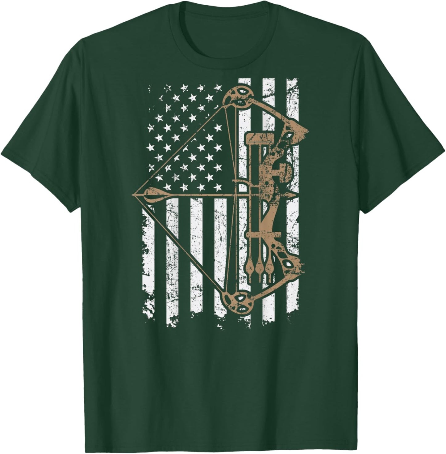 Camo USA Flag Archery Compound Bow - Bow Hunter (ON Back) T-Shirt - T-Shirt | Forest