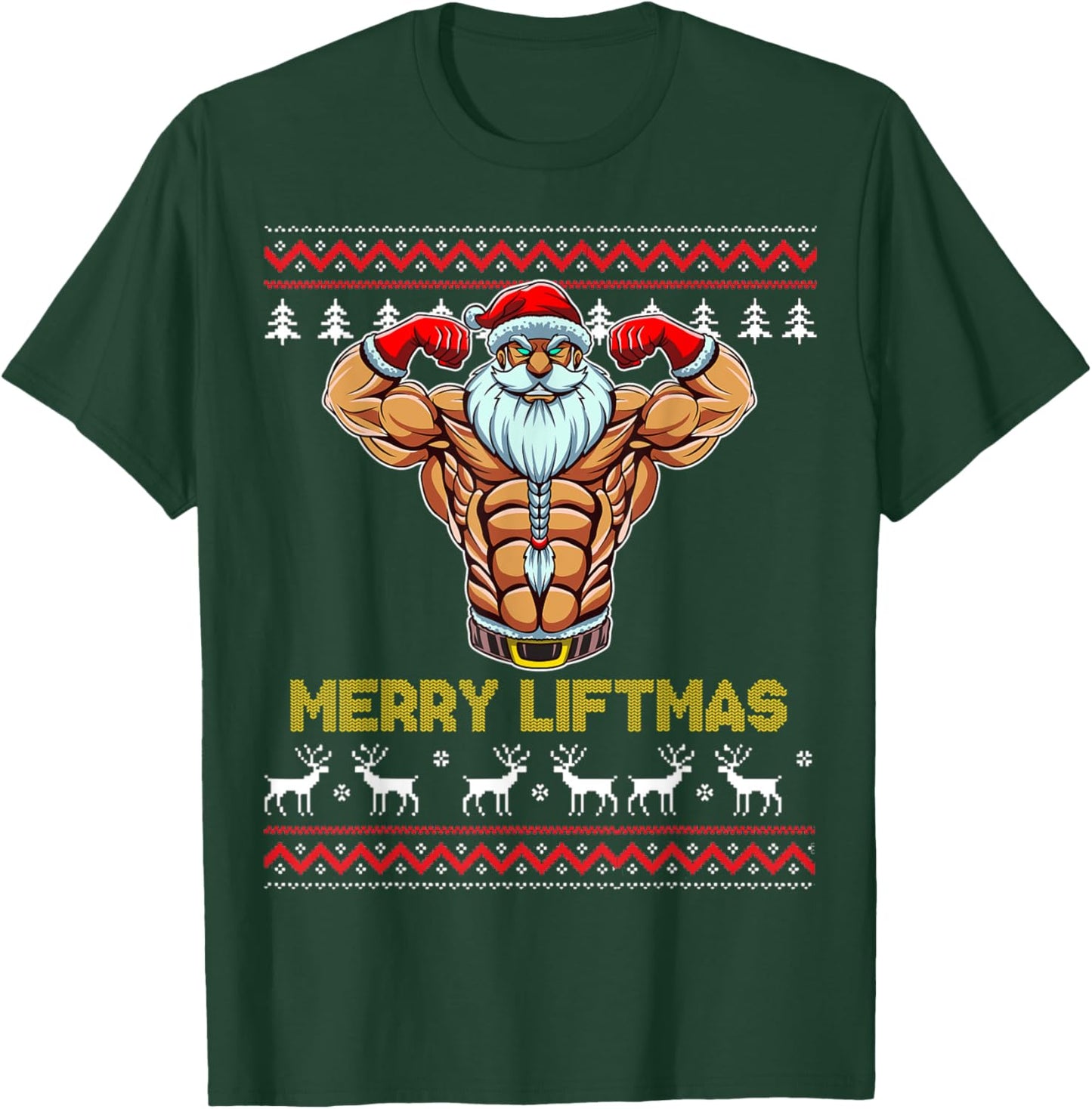 Merry Liftmas Ugly Christmas Santa Claus Gym Workout Xmas T-Shirt - T-Shirt | Forest