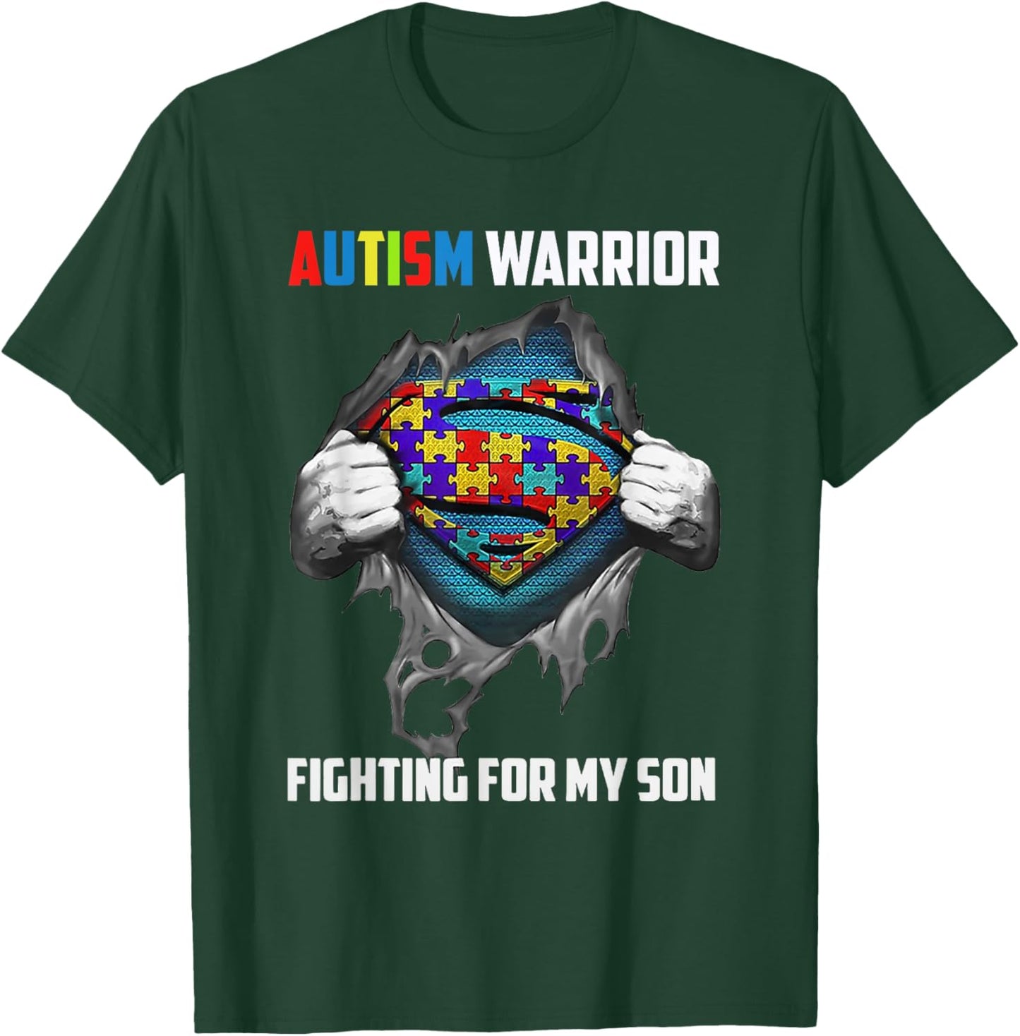 Autism Warrior Fighting for My Son Autism Mom Dad Parents T-Shirt - T-Shirt | Forest