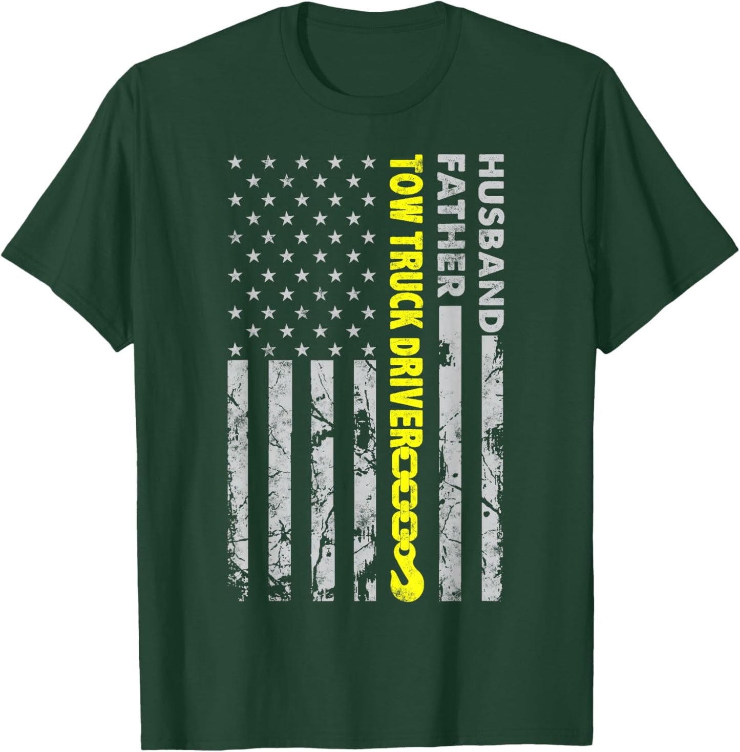 Husband Father Tow Truck Driver American flag Towing Dad T-Shirt - T-Shirt | Forest
