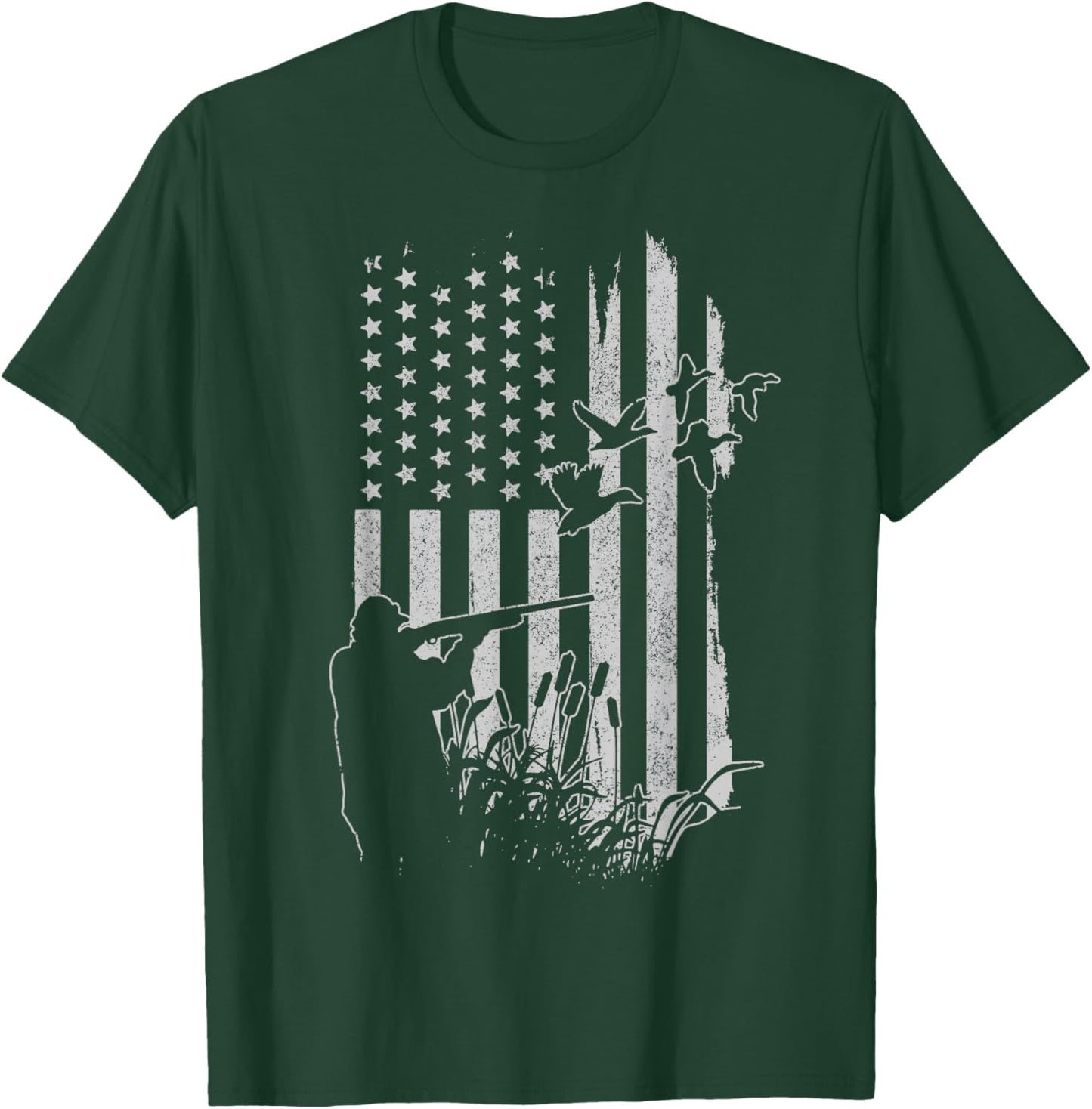 Patriotic Duck Hunting American Flag Duck Hunter T-Shirt - T-Shirt | Forest