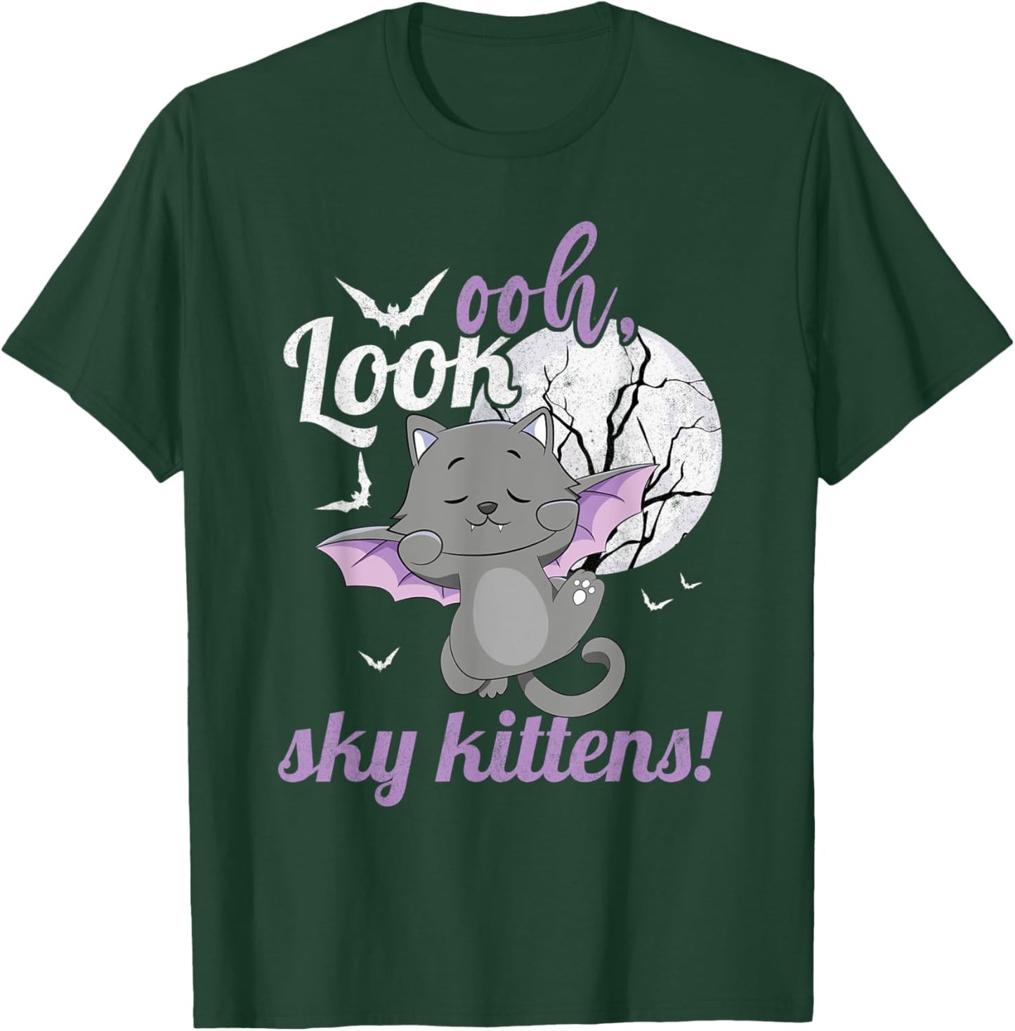 Oh Look Sky Kittens Funny Halloween Bat Cat Women T-Shirt - T-Shirt | Forest