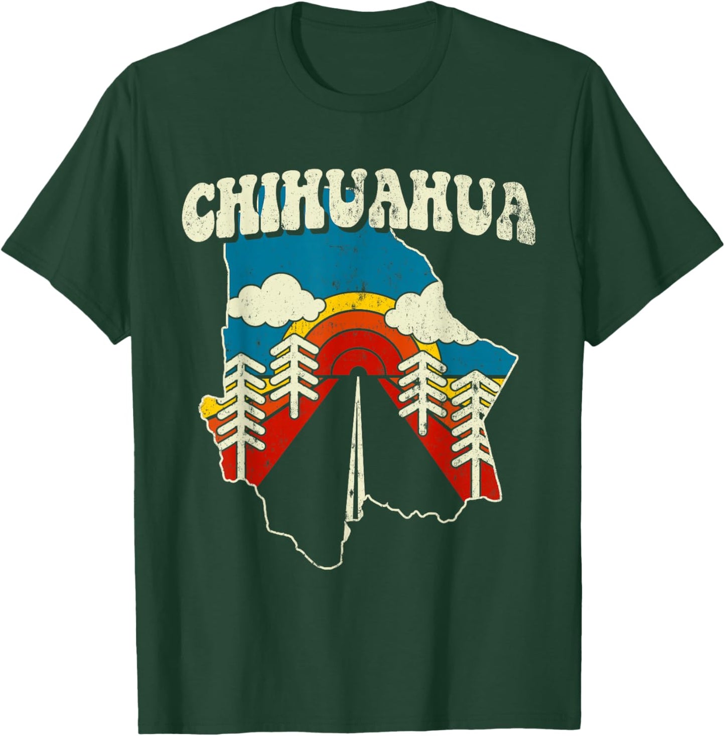 Chihuahua Vintage Mexican State Rainbow Mexico Retro 70s Map T-Shirt - T-Shirt | Forest