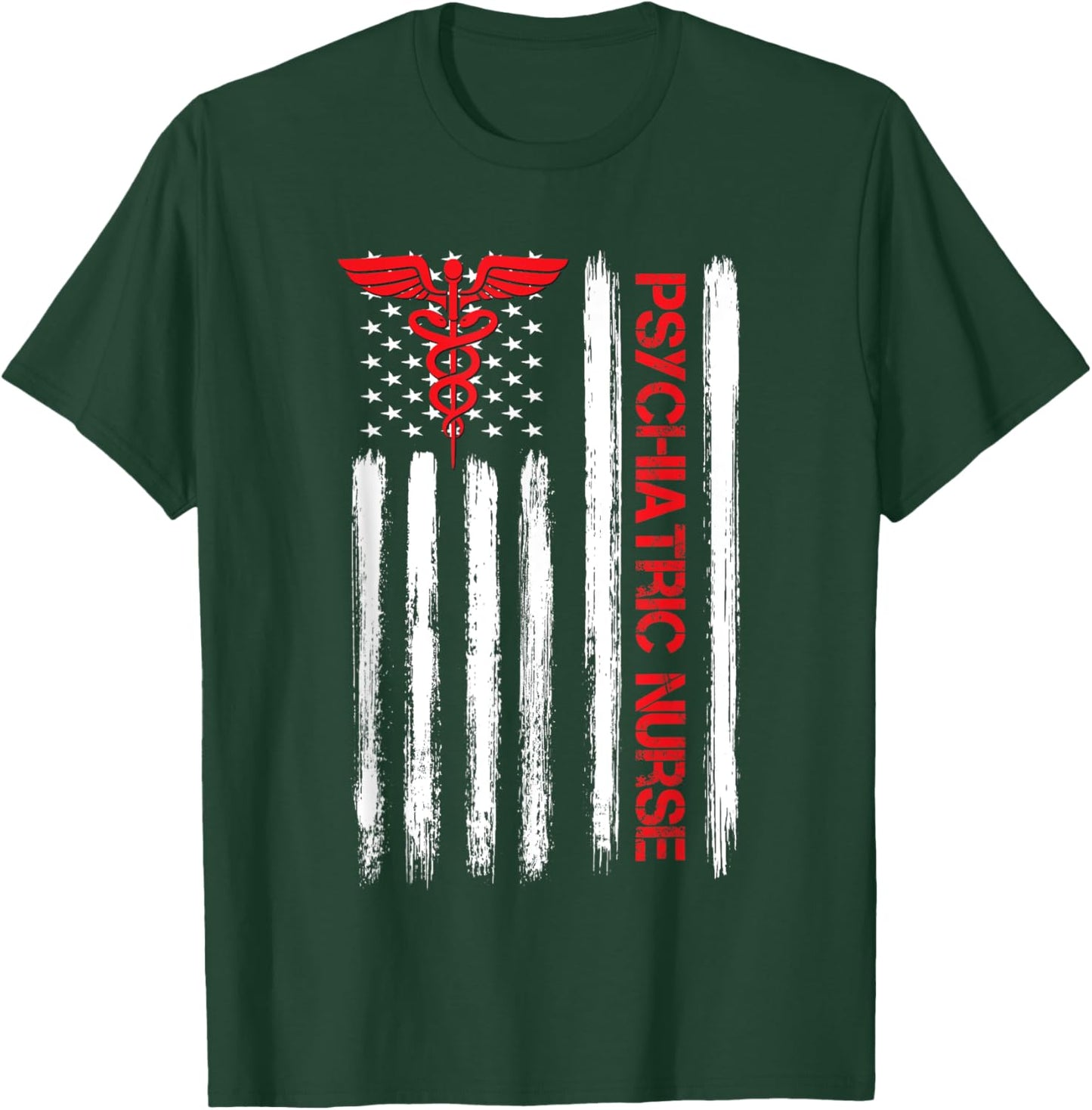 Psychiatric Nurse American Flag RN Mental Health Psych Nurse T-Shirt - T-Shirt | Forest