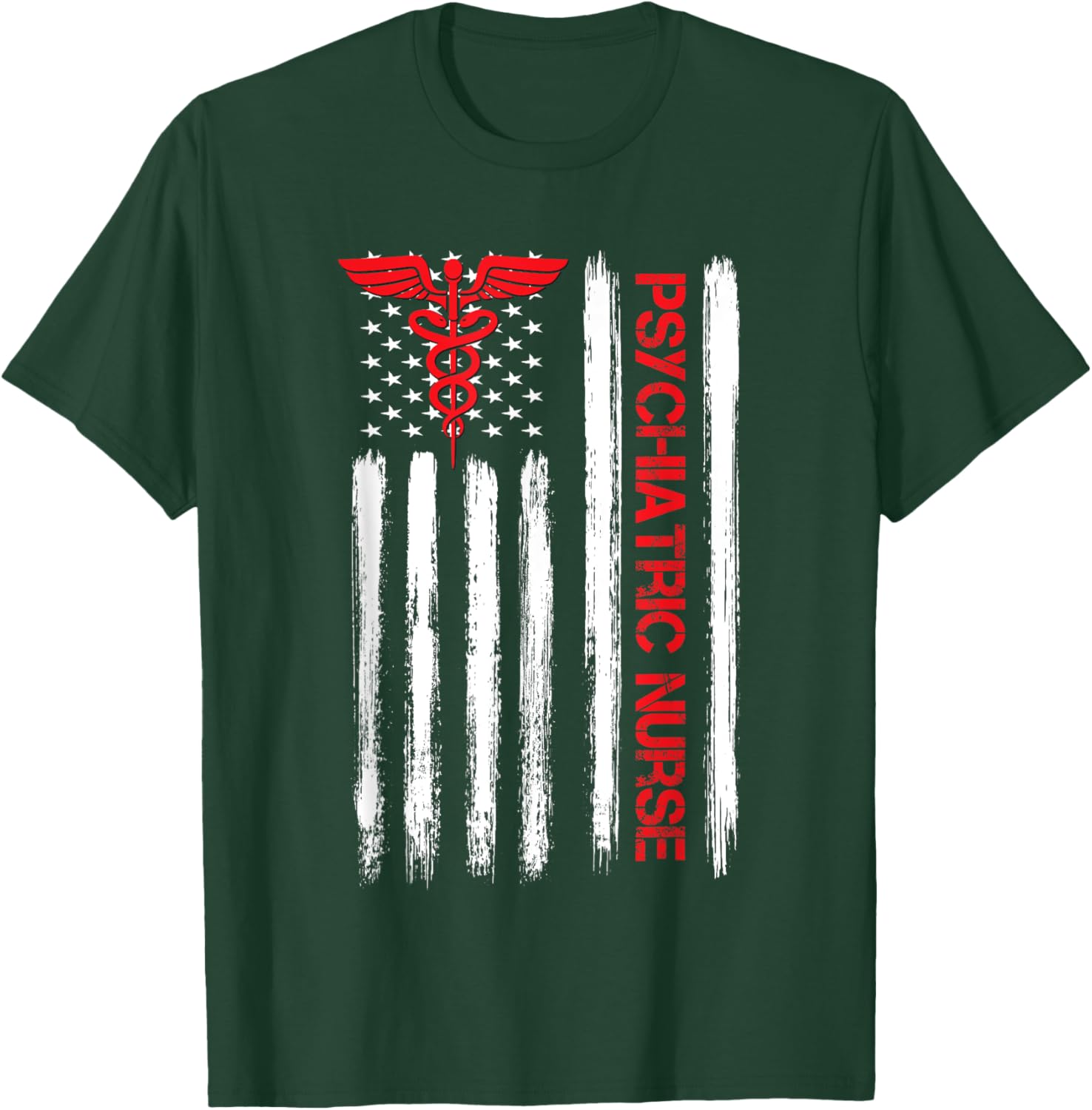 Psychiatric Nurse American Flag RN Mental Health Psych Nurse T-Shirt - T-Shirt | Forest
