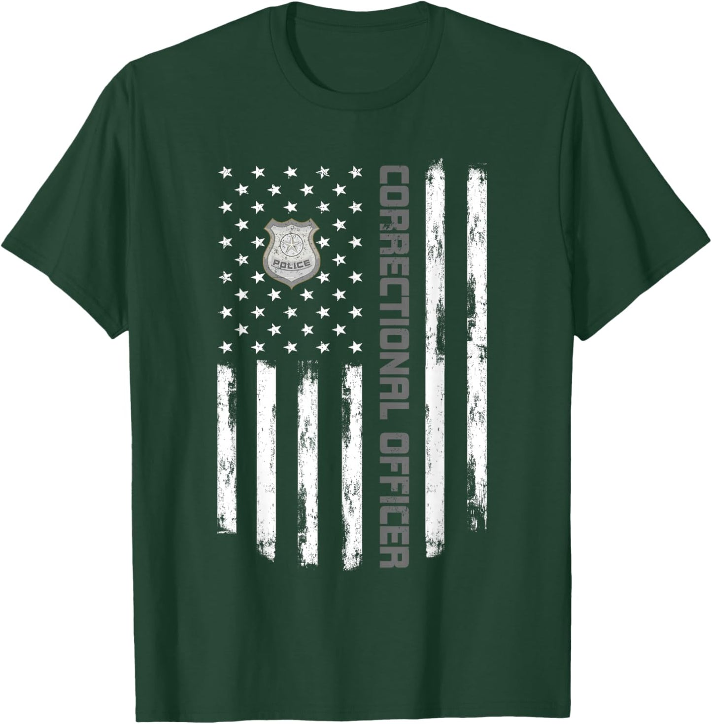 Correctional Officer Flag Graphic Thin Silver Line Matching T-Shirt - T-Shirt | Forest