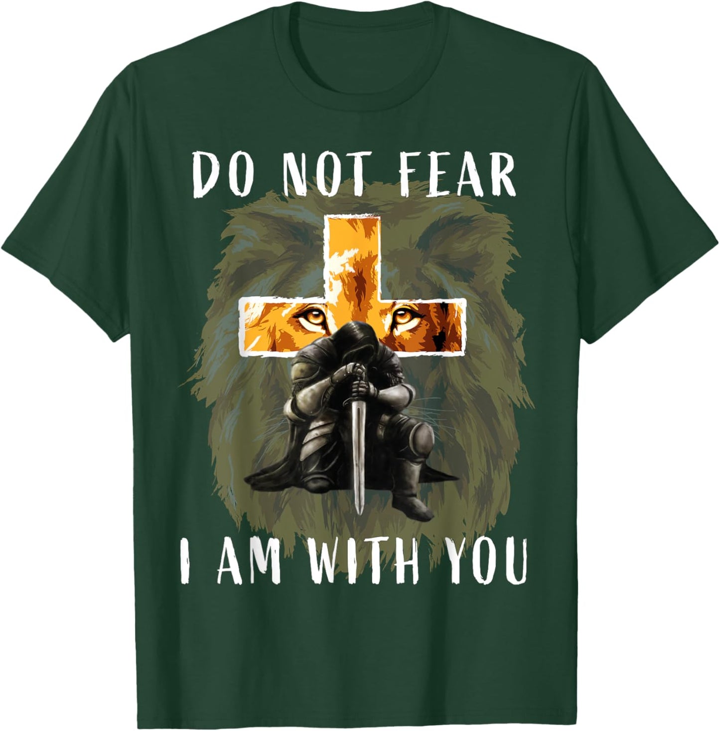 Christian Bible Verse Shirt Men Dad Lion Faith Fear Graphic T-Shirt - T-Shirt | Forest