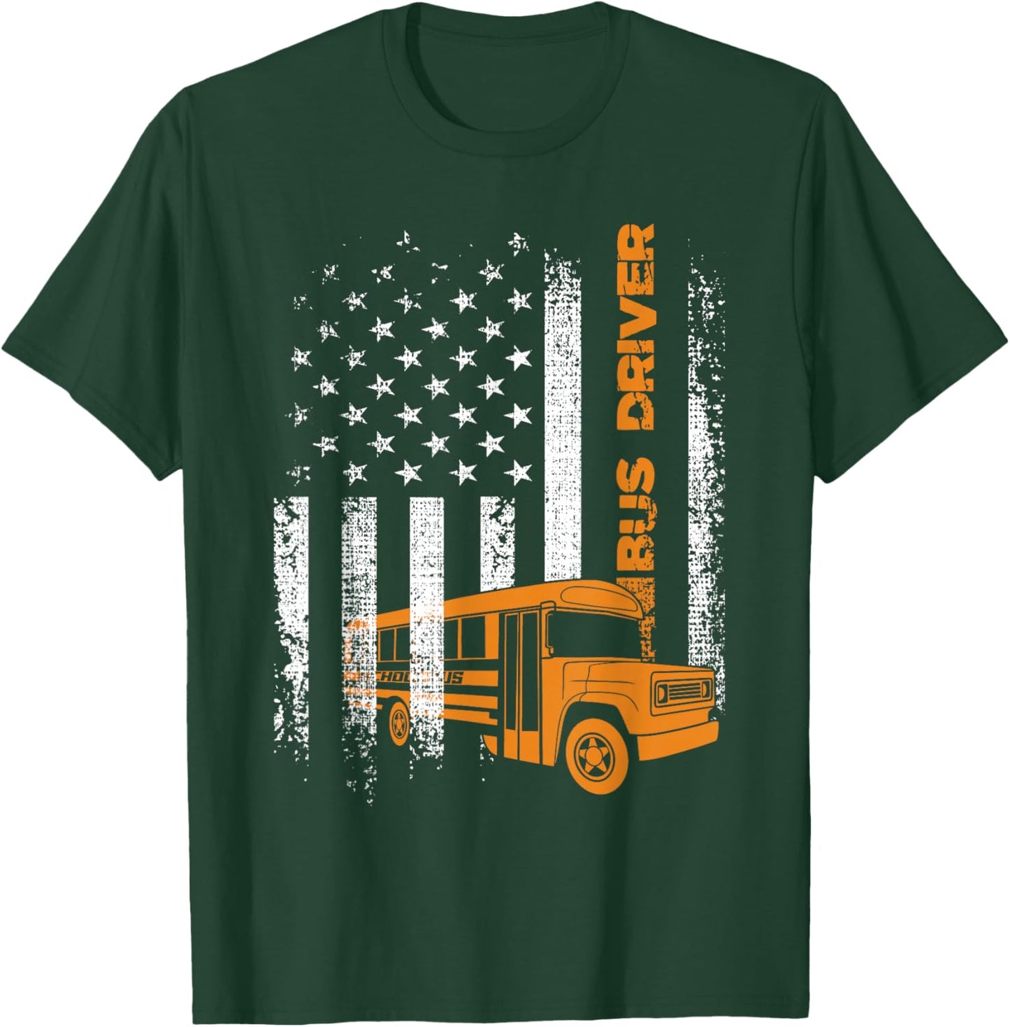 Patriotic Bus Driver USA American Flag - School Bus Driver T-Shirt - T-Shirt | Forest