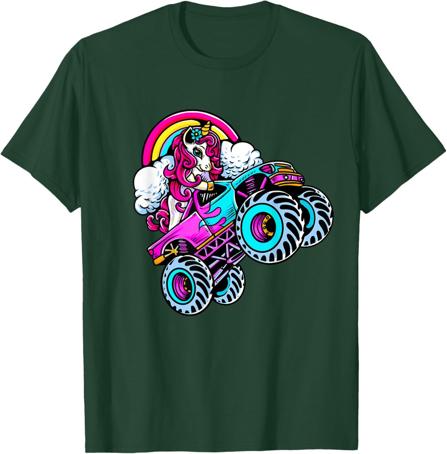 Monster Truck Unicorn Birthday Party Girl Gift Women Girls T-Shirt - T-Shirt | Forest