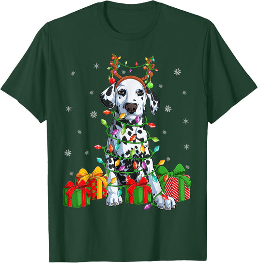 Dalmatian Dog Xmas Lighting Reindeer Hat Dalmatian Christmas Women Kids T-Shirt - T-Shirt | Forest