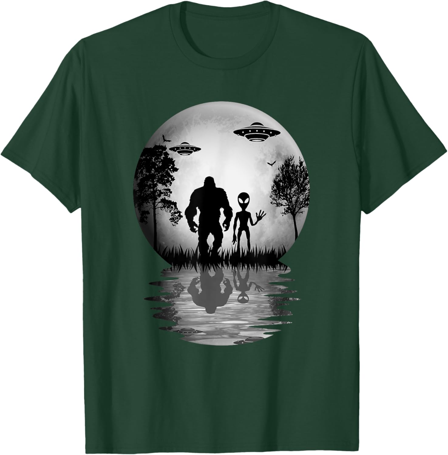 Funny Alien Bigfoot Moon Sasquatch UFO For Boys T-Shirt - T-Shirt | Forest