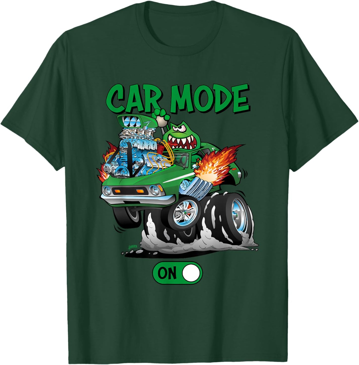 Car Mode On Funny Seventies Classic Car Dragster Cartoon T-Shirt - T-Shirt | Forest