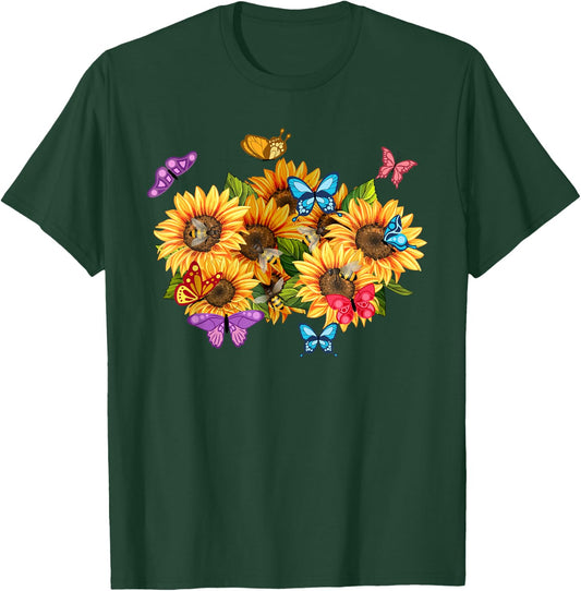 Sunflower Butterfly Summer Bees Florist Floral T-Shirt - T-Shirt | Forest