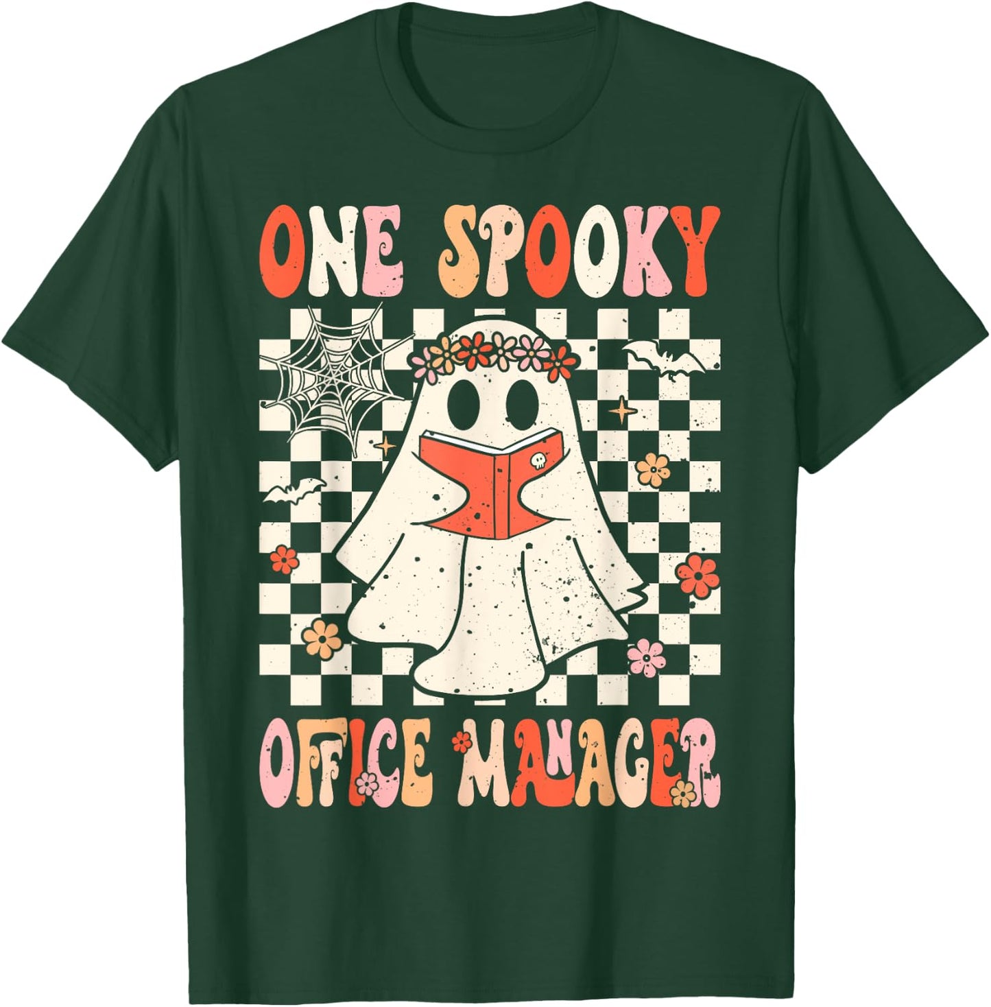 Groovy Boo School Office Manager Crew Ghost Women Halloween T-Shirt - T-Shirt | Forest