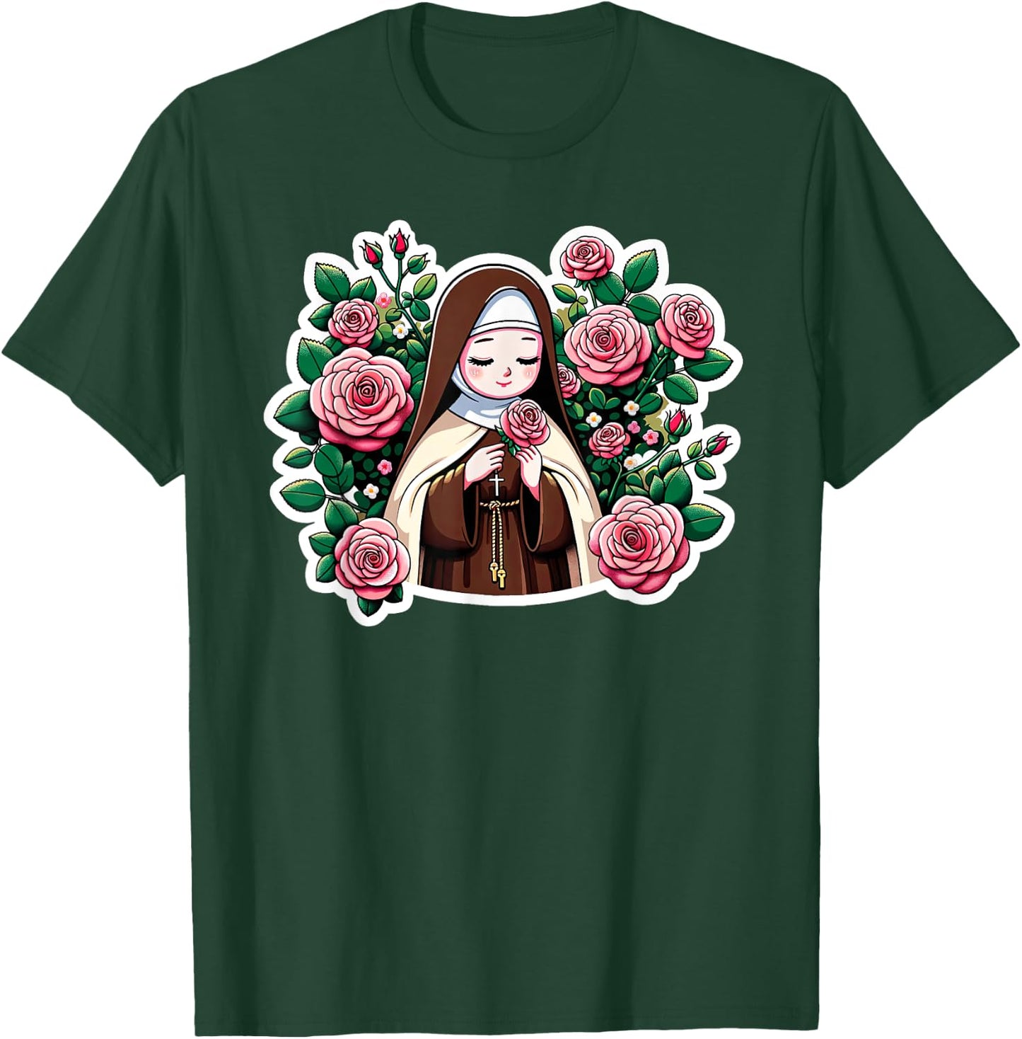 St Therese of Lisieux Kids Little Flower Rose Catholic Saint T-Shirt - T-Shirt | Forest