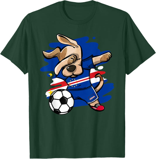 Dabbing Dog Cape Verde Soccer Fans Jersey Cape Verdean Flag Men Women Kids T-Shirt - T-Shirt | Forest