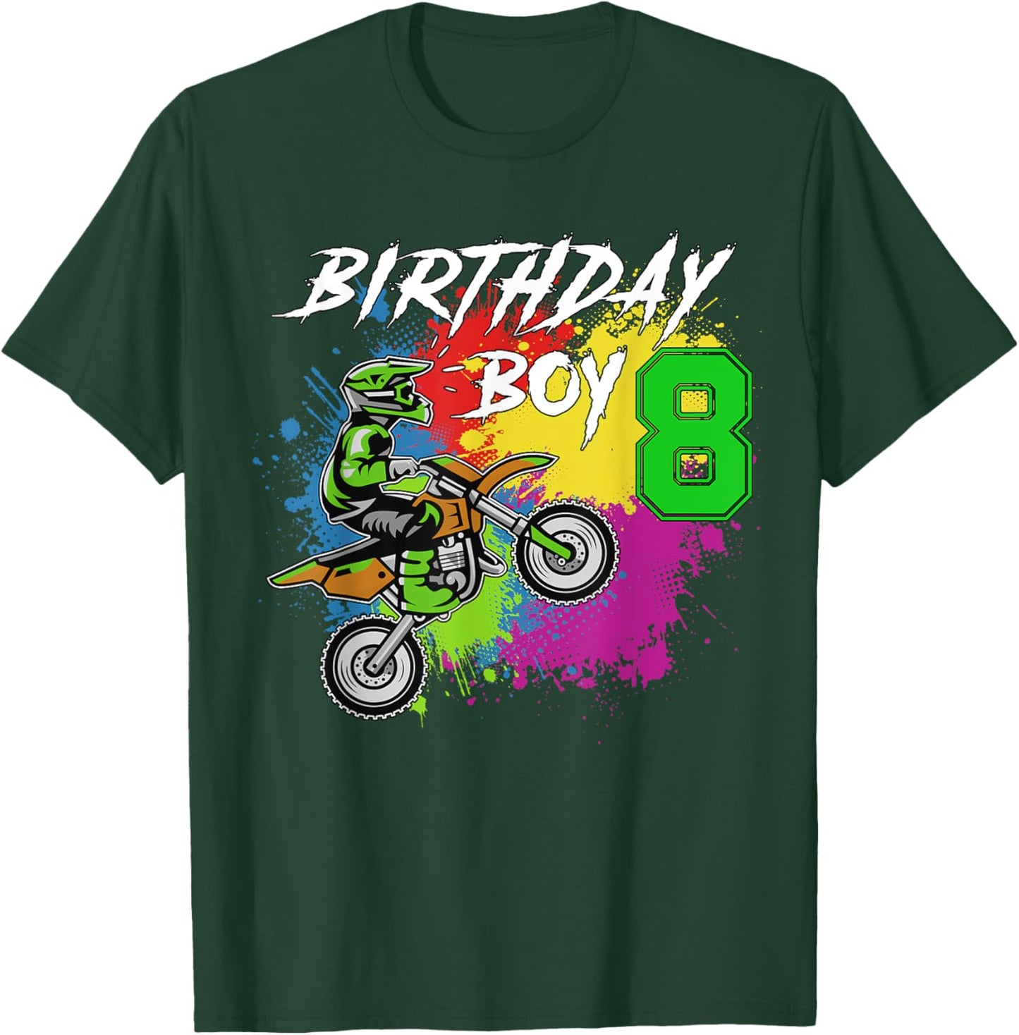Motocross MX 8th Gift | 8 Year Old Dirt Bike Birthday Party T-Shirt - T-Shirt | Forest
