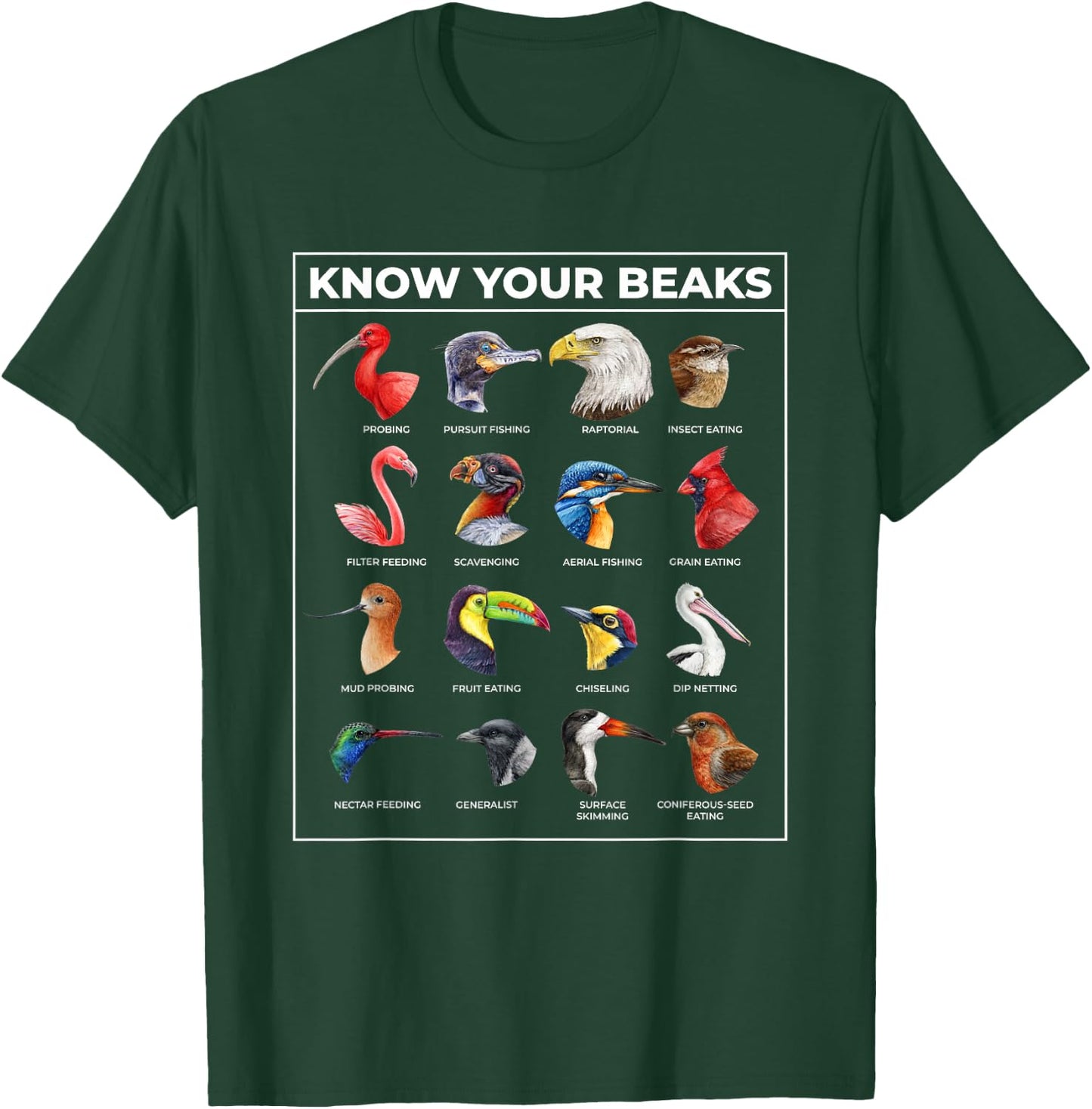 Know Your Beaks Types of Birds Shirt for Twitcher T-Shirt - T-Shirt | Forest