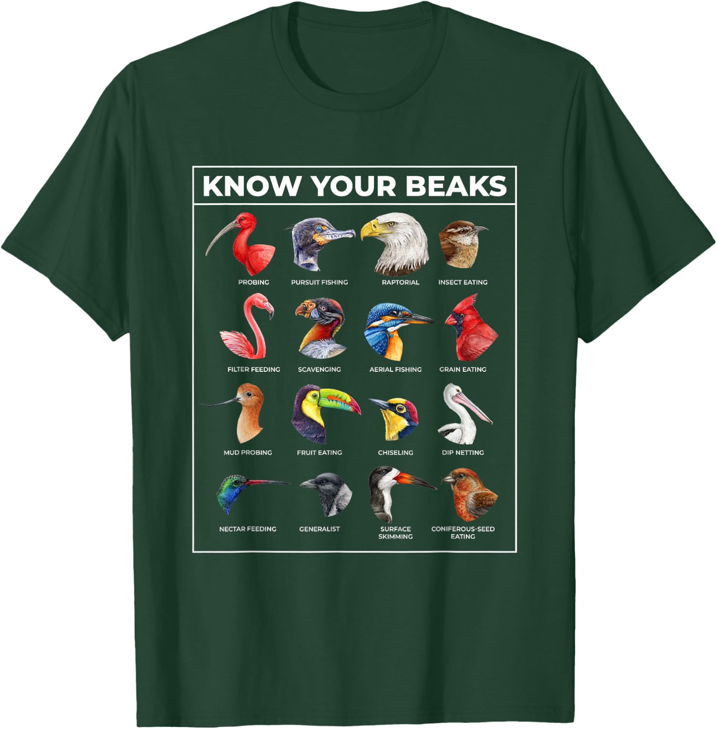 Know Your Beaks Types of Birds Shirt for Twitcher T-Shirt - T-Shirt | Forest