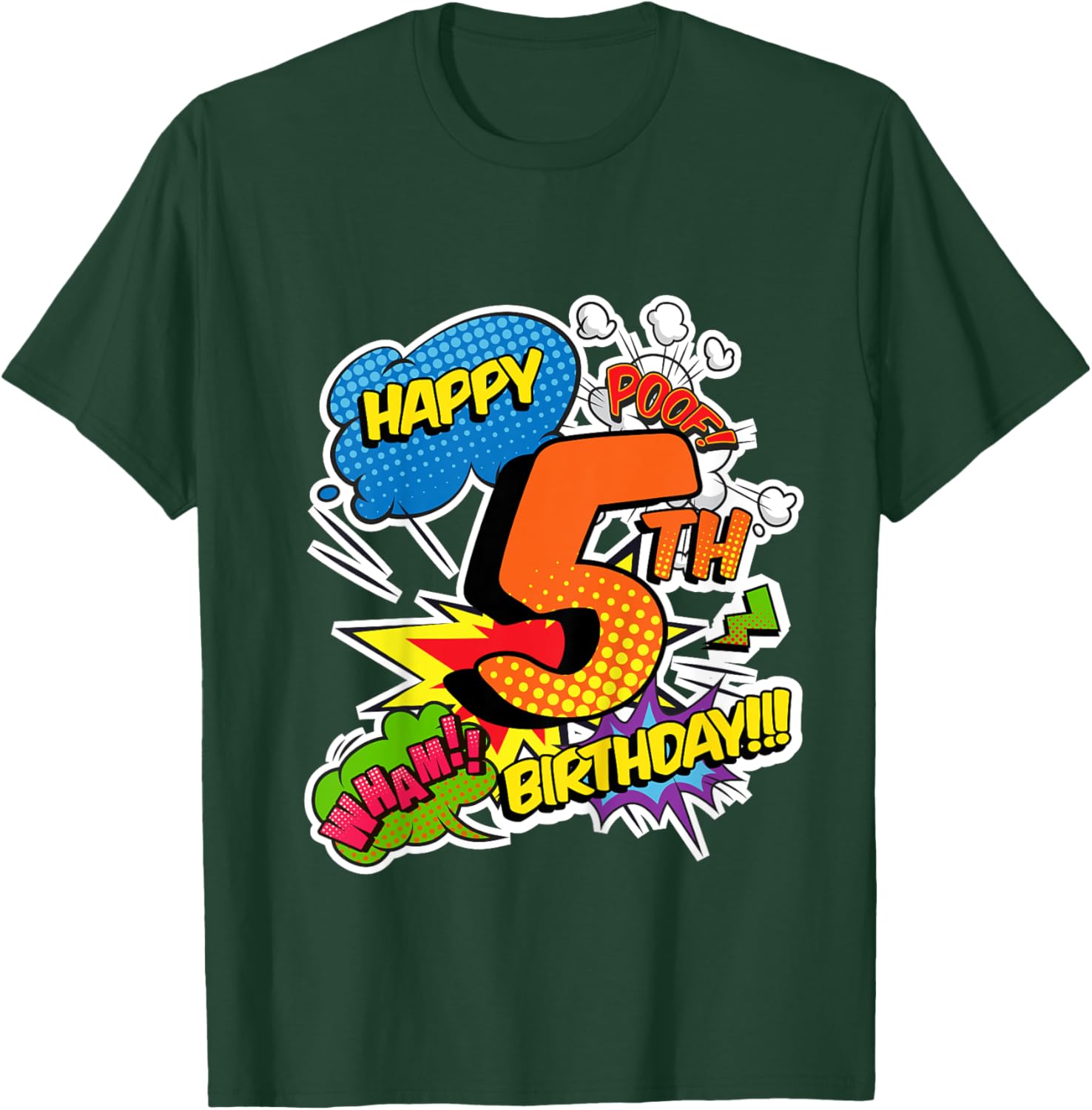 Kids Happy 5th Birthday Boys Comic Style superpower Superheroes T-Shirt - T-Shirt | Forest