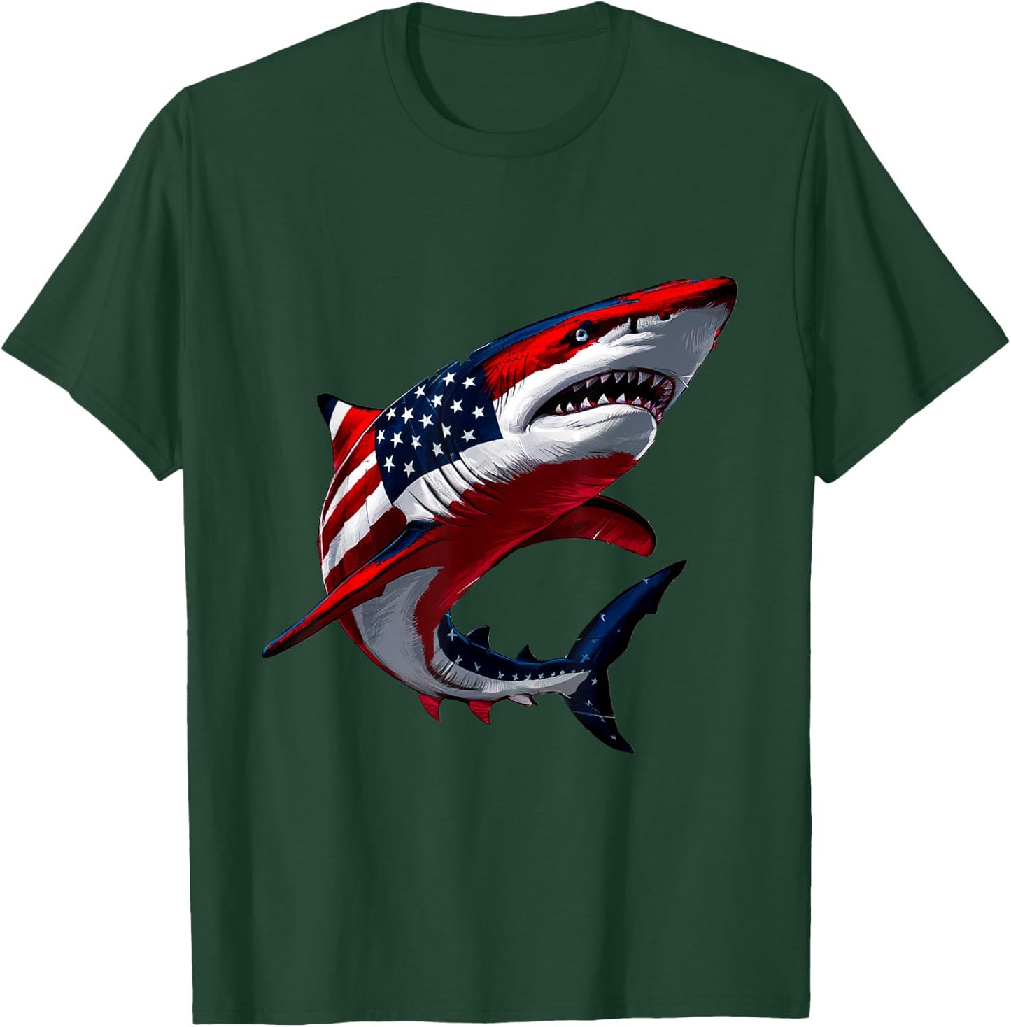 Shark USA Flag Patriotic 4th of July Men Boys Girls Kids T-Shirt - T-Shirt | Forest