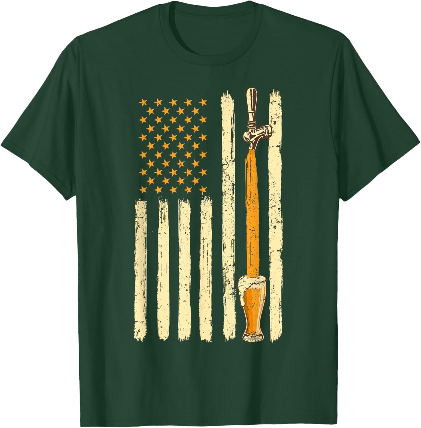 Craft Beer Tap Distressed American Flag Patriotic Alcohol T-Shirt - T-Shirt | Forest