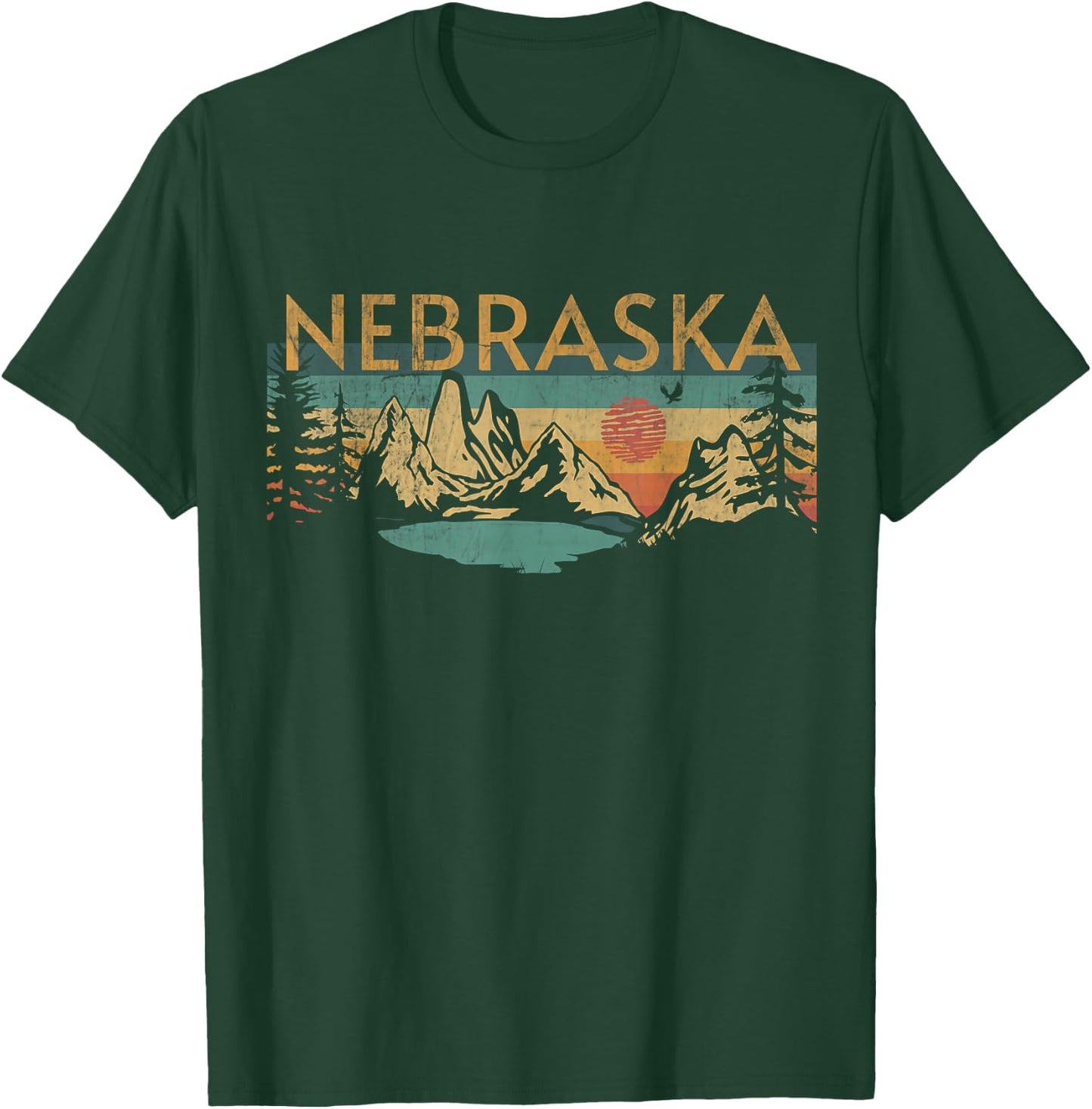 Nebraska USA Outdoor Vintage Nebraska Grey Retro Sunset Classic Fit Short Sleeve -Adults Small T-Shirt - T-Shirt | Forest