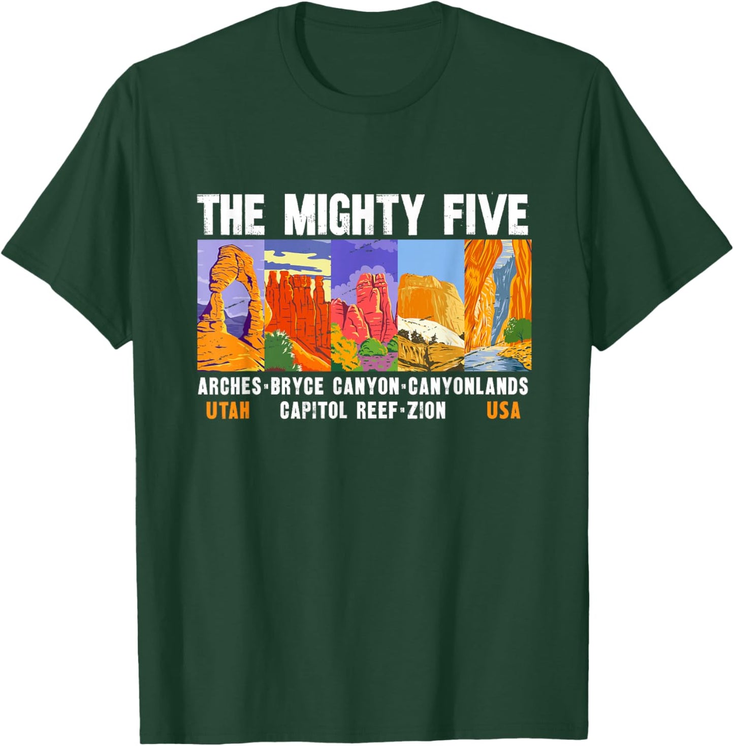 Mighty Five Utah National Parks Distressed Vintage T-Shirt - T-Shirt | Forest