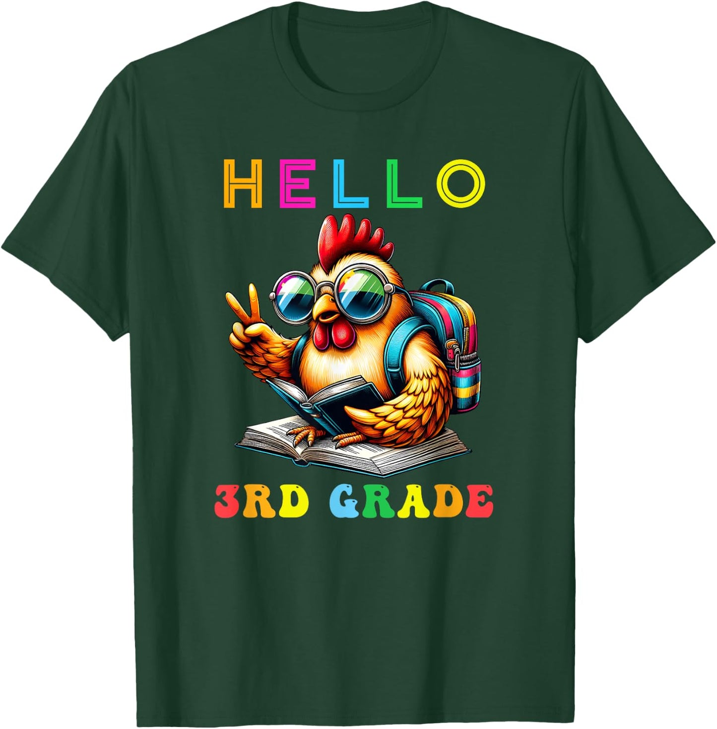 Hello Third Grade Chicken Lover Back to School Kids Teacher T-Shirt - T-Shirt | Forest
