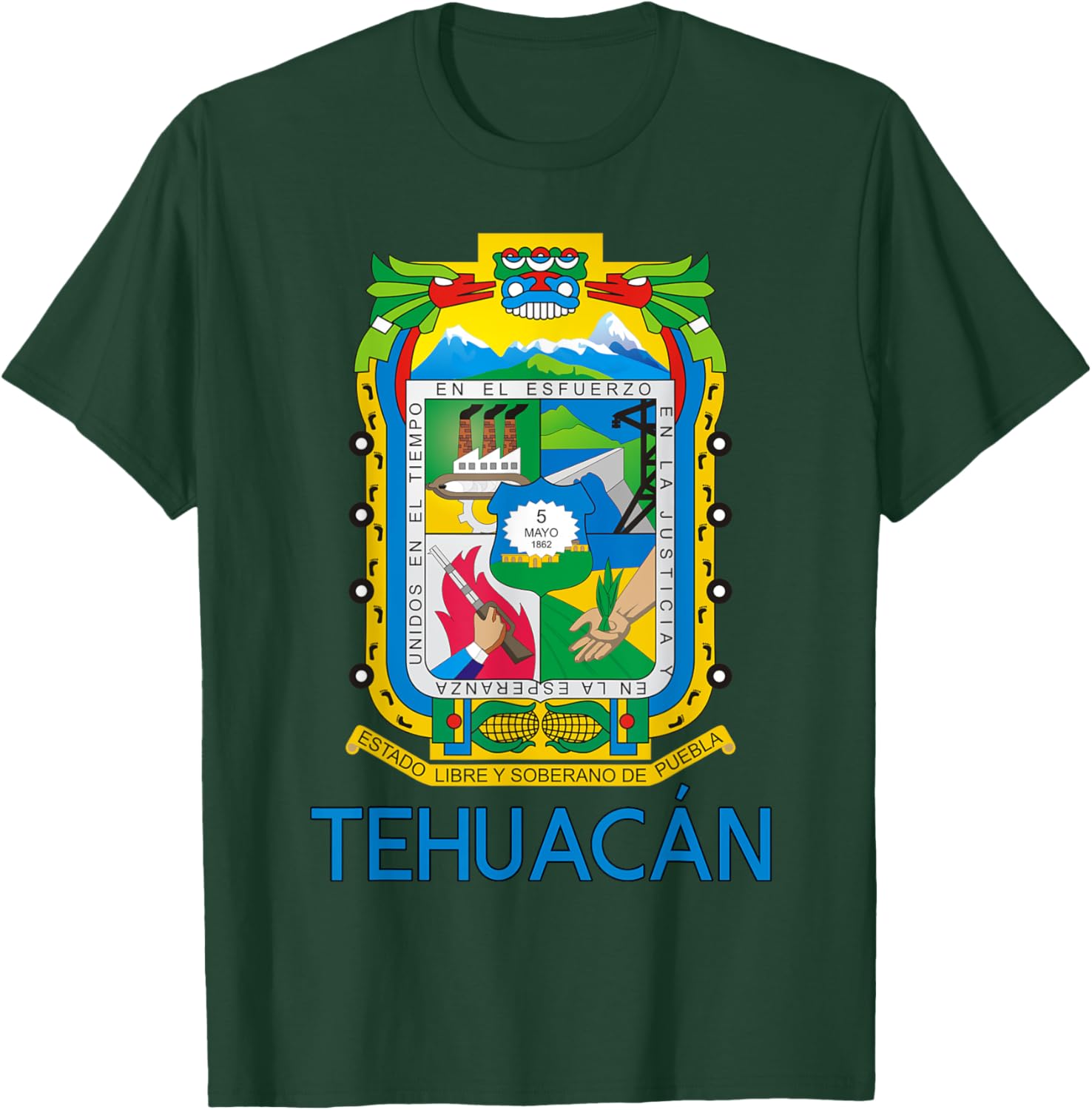 Tehuacan Puebla Estado De Mexico Escudo Eagle Aguila T-Shirt - T-Shirt | Forest