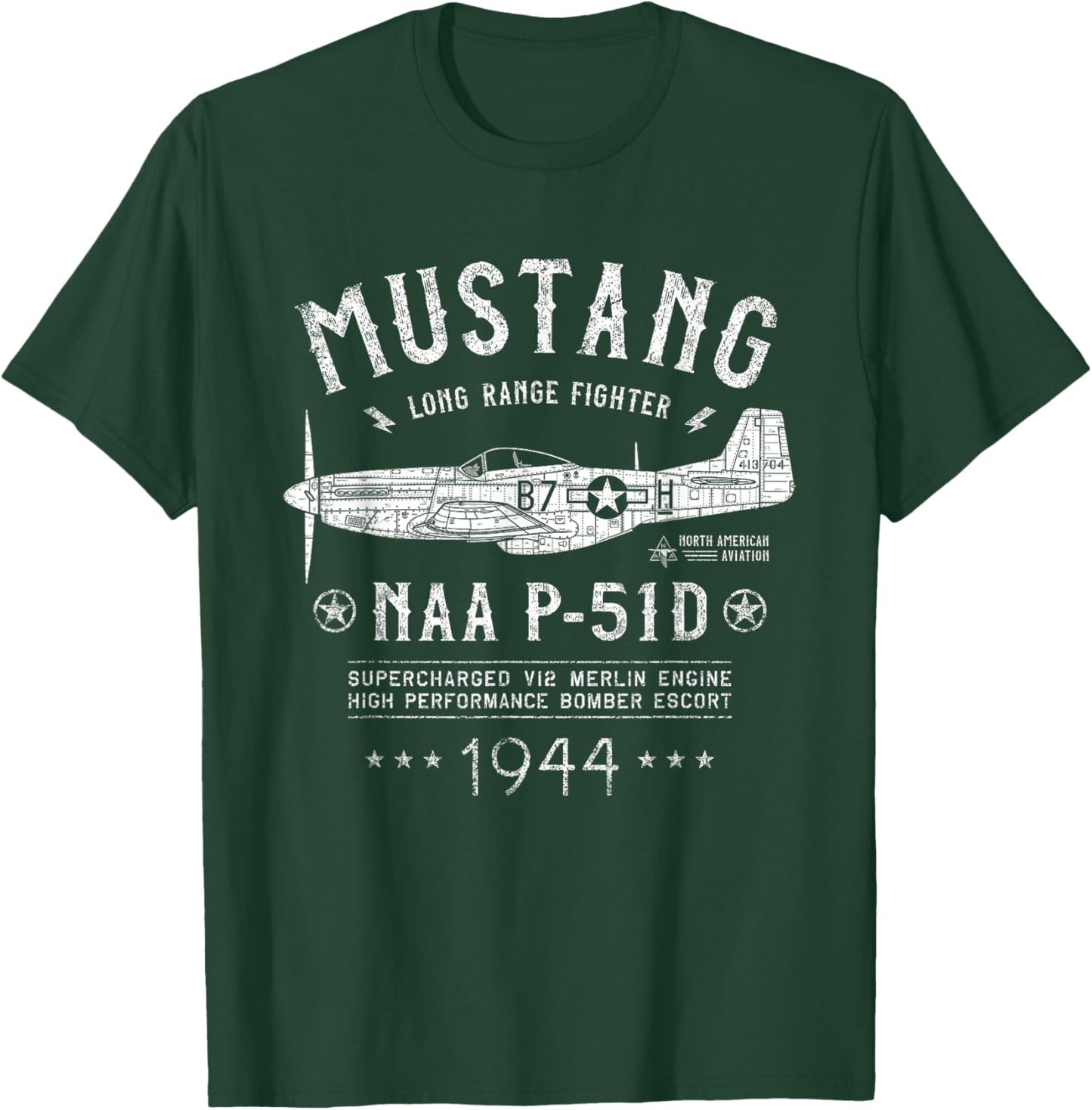 P-51 Mustang | North American Aviation WW2 P51 Fighter Plane T-Shirt - T-Shirt | Forest