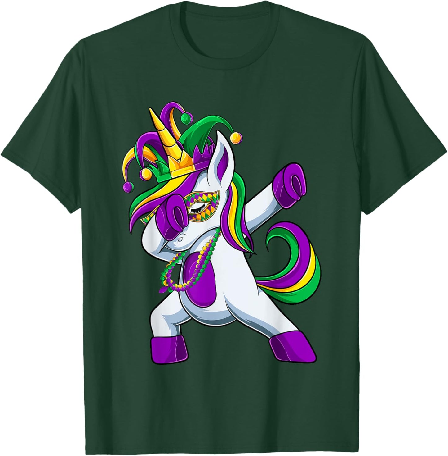 Dabbing Jester Unicorn Mardi Gras Shirt, Kids Girls T-Shirt - T-Shirt | Forest