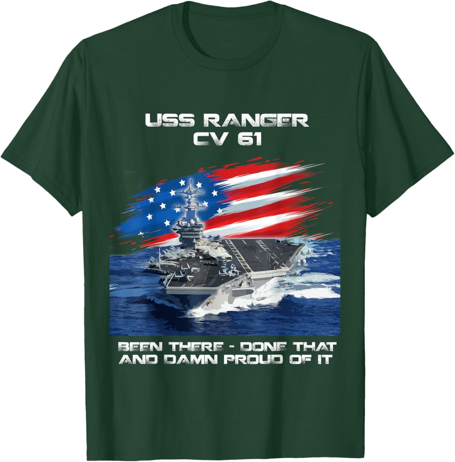 USS Ranger CV 61 Aircraft Carrier Veteran USA Flag Xmas T-Shirt - T-Shirt | Forest