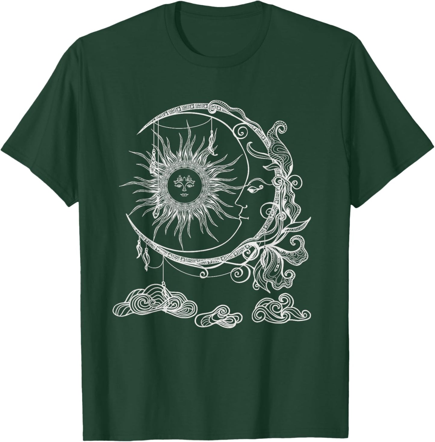 Space Celestial Bodies Sun Moon Boho Luna Solar Astronomy T-Shirt - T-Shirt | Forest