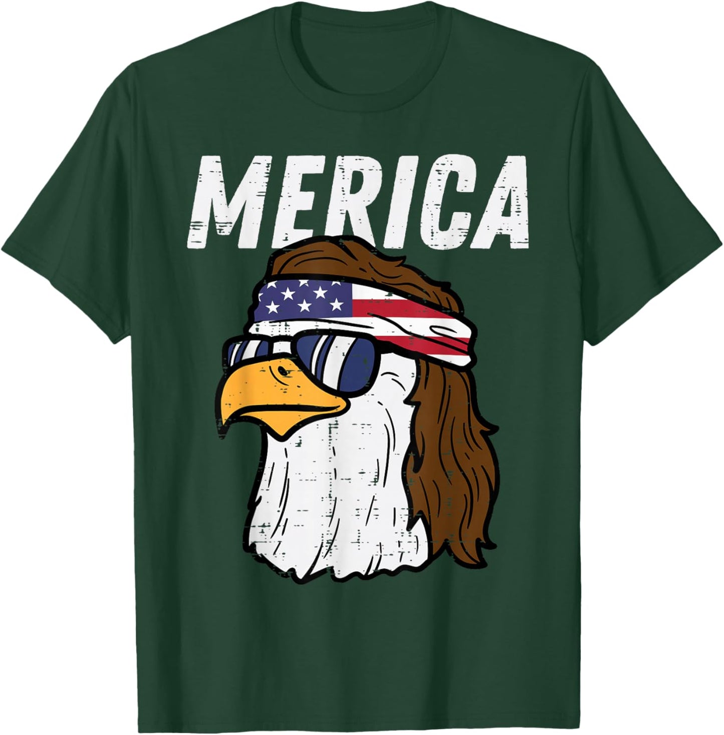 Merica Bald Eagle Mullet Sunglasses Fourth July 4th Patriot Women Kids Men T-Shirt - T-Shirt | Forest