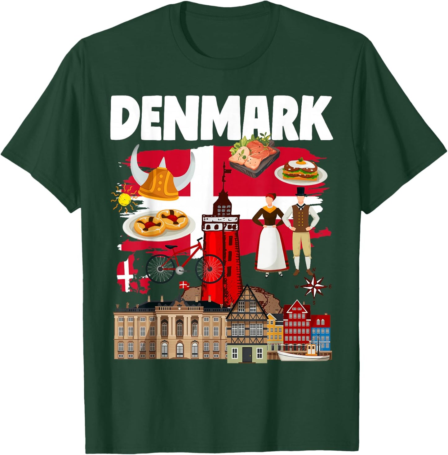 Denmark Flag Outfit Idea For Kids Danish Flag & Danish Food T-Shirt - T-Shirt | Forest