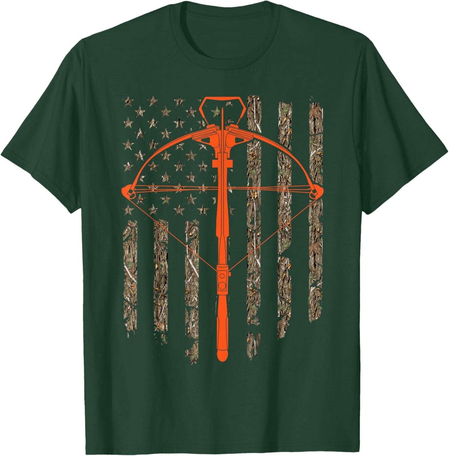 Crossbow Archery Bow Hunting Camo American Flag Distressed Men T-Shirt - T-Shirt | Forest
